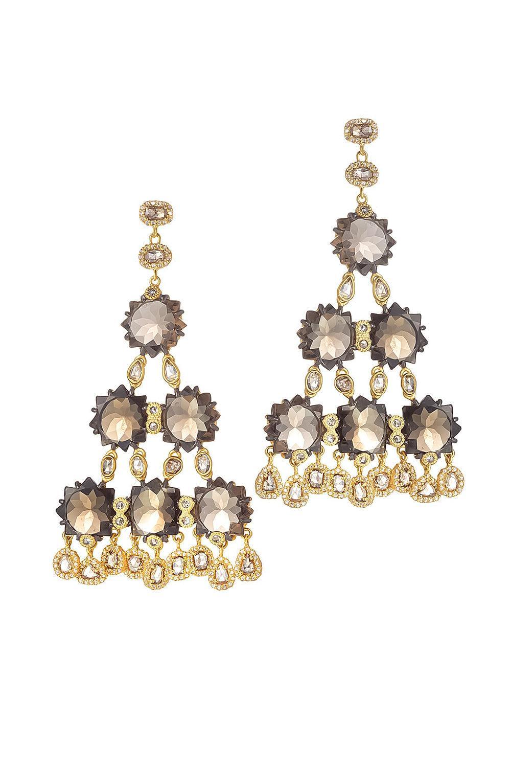 Smokey Quartz Triangle Drop Earrings-YELLOW GOLD-JEWELRYFINE JEWELEARRING-COOMI