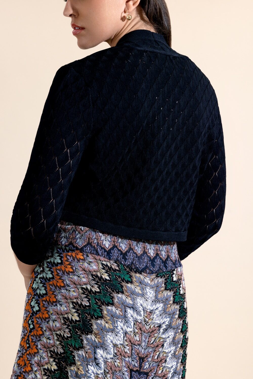 Three Quarter Sleeve Knit Bolero - Black-BLACK-XS-CLOTHINGTOPCARDIGAN-LELA ROSE