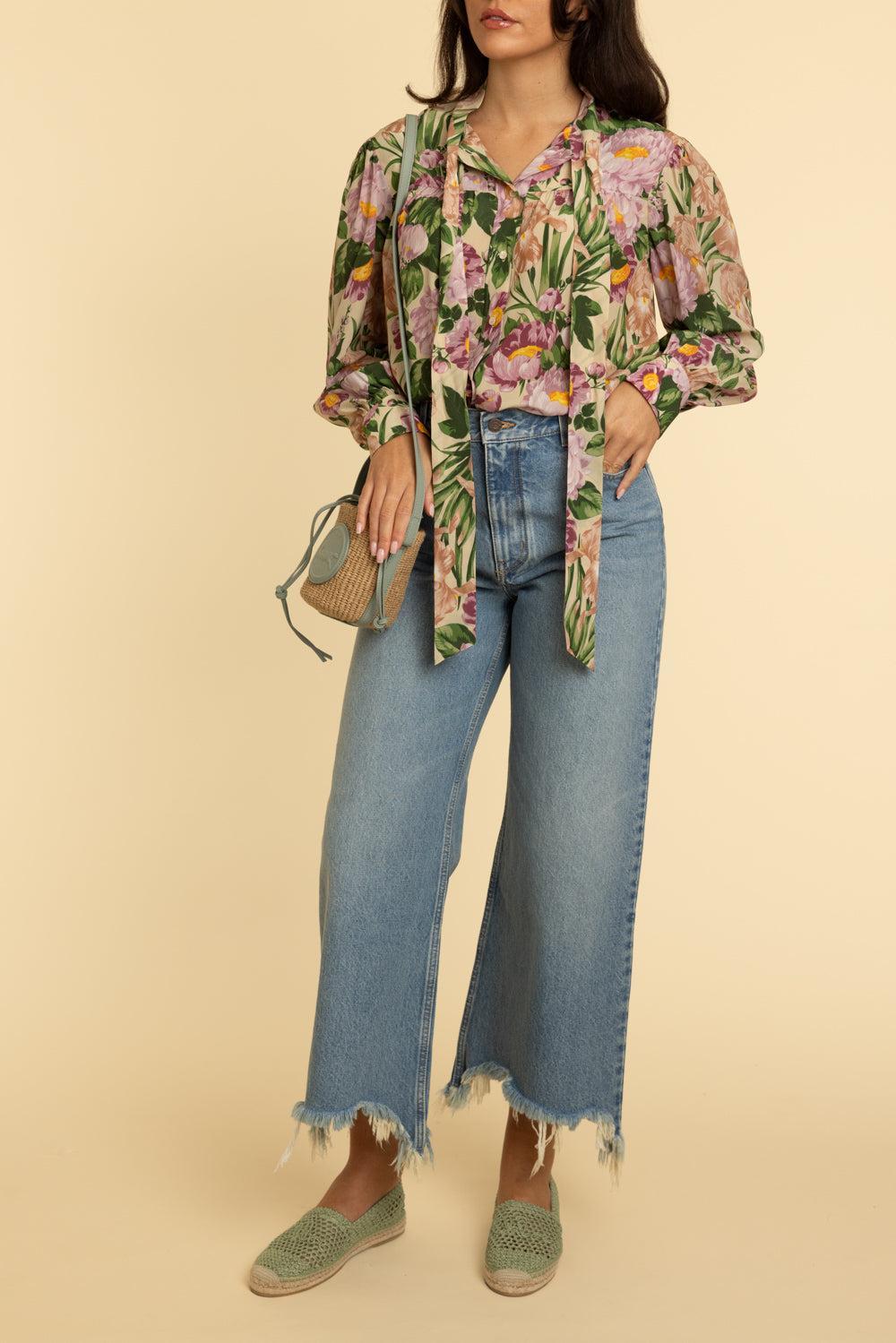 Floral Long Sleeve Blouse-MACADMIA-36-CLOTHINGTOPBLOUSE-CHLOÉ