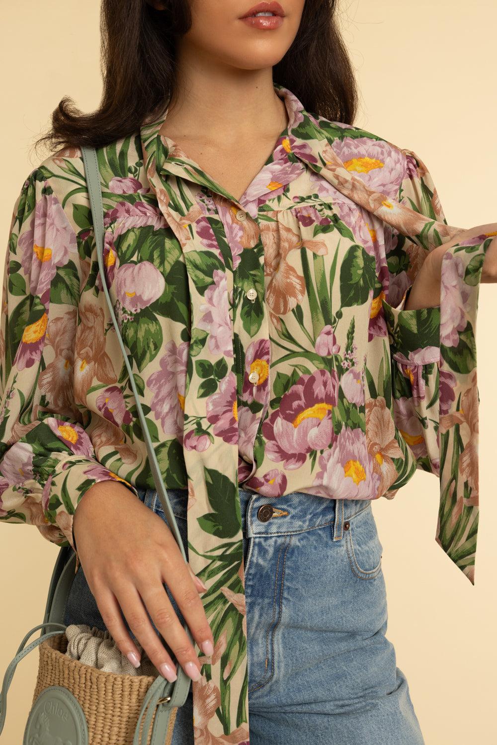 Floral Long Sleeve Blouse-MACADMIA-36-CLOTHINGTOPBLOUSE-CHLOÉ