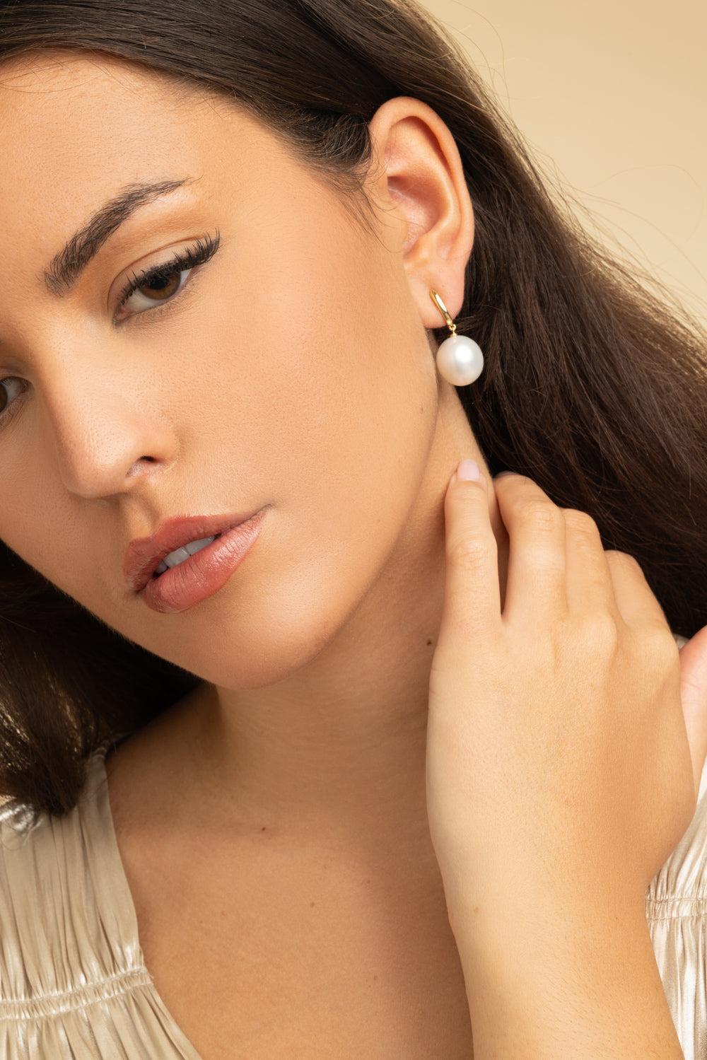 South Sea Pearl Hook Earrings-YELLOW GOLD-JEWELRYFINE JEWELEARRING-SIDNEY GARBER