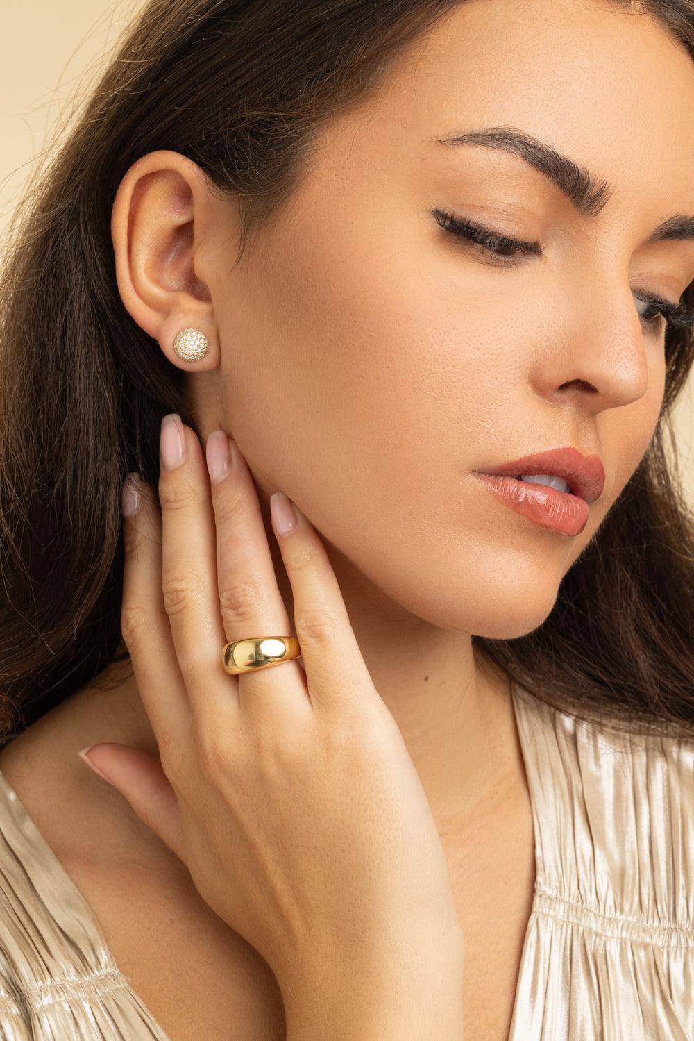 Medium Perfect Pave Button Earrings-YELLOW GOLD-JEWELRYFINE JEWELEARRING-SIDNEY GARBER