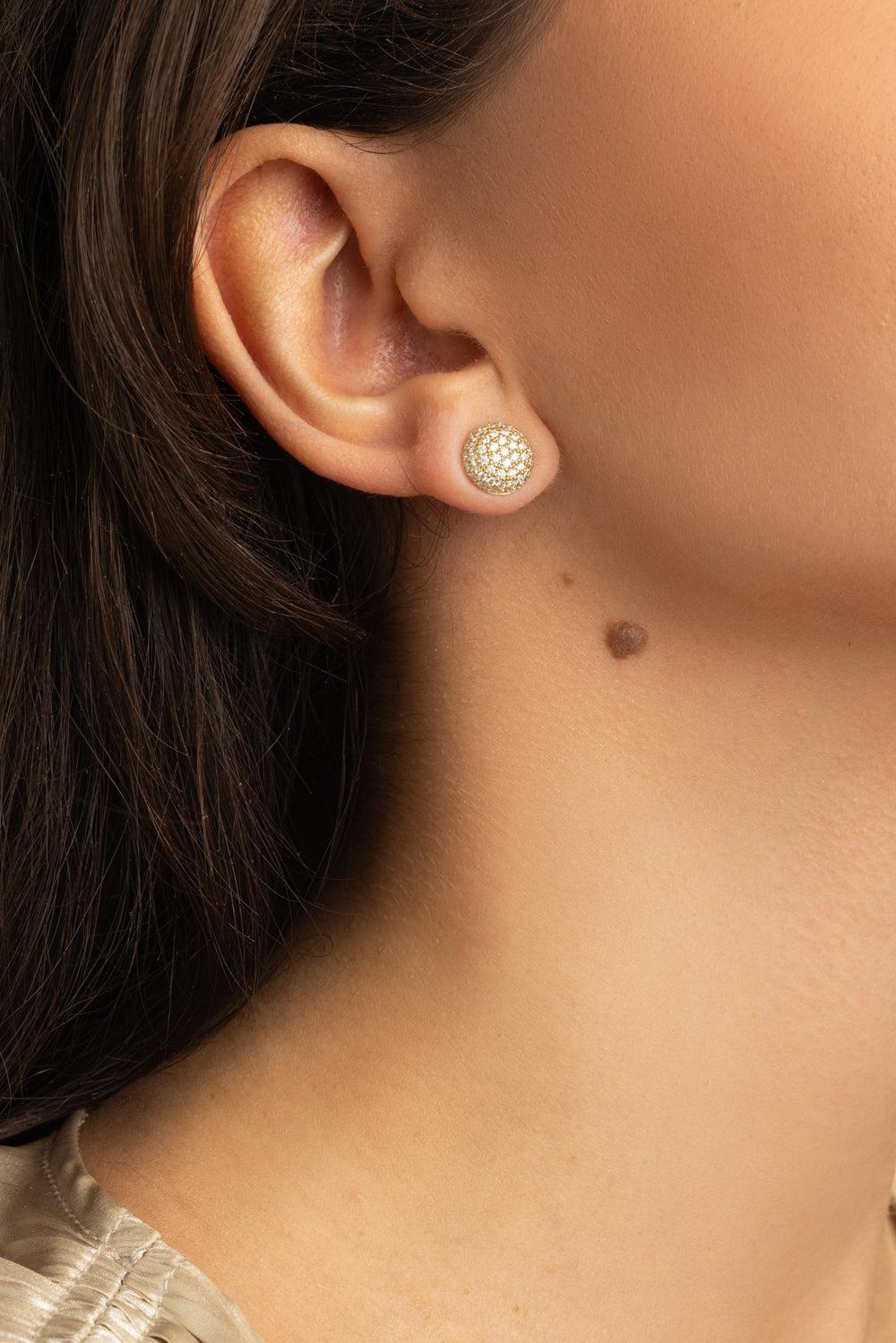 Medium Perfect Pave Button Earrings-YELLOW GOLD-JEWELRYFINE JEWELEARRING-SIDNEY GARBER