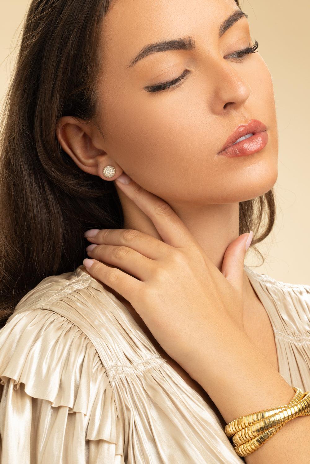 Medium Perfect Pave Button Earrings-YELLOW GOLD-JEWELRYFINE JEWELEARRING-SIDNEY GARBER