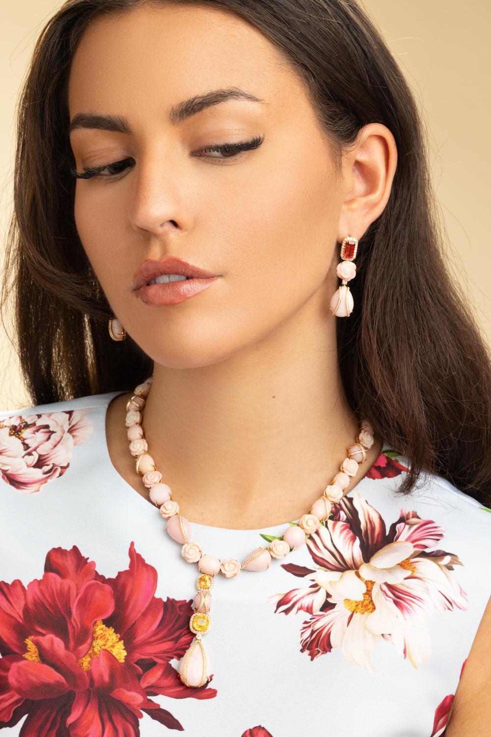 Diamond Opal Coral Drop Earrings-ROSE GOLD-JEWELRYFINE JEWELEARRING-ALEXANDER LAUT