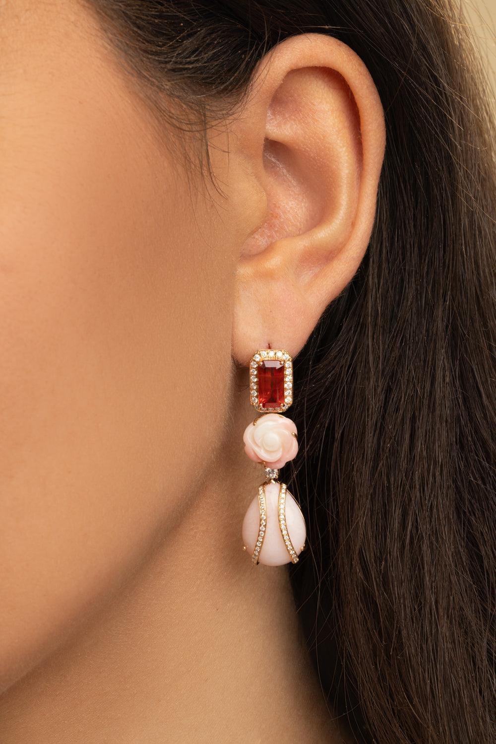 Diamond Opal Coral Drop Earrings-ROSE GOLD-JEWELRYFINE JEWELEARRING-ALEXANDER LAUT