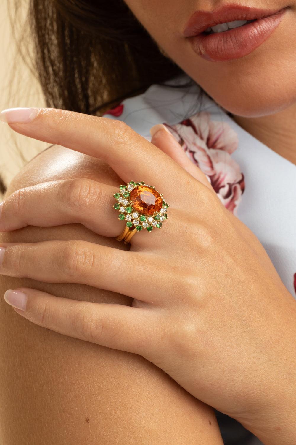 Diamond Tsavorite Spessarite Ring-YELLOW GOLD-6.25-JEWELRYFINE JEWELRING-ALEXANDER LAUT