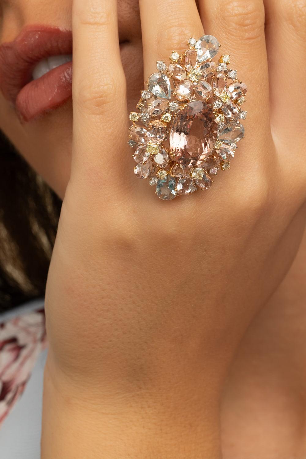 Diamond Morganite Aquamarine Ring-ROSE GOLD-6.25-JEWELRYFINE JEWELRING-ALEXANDER LAUT