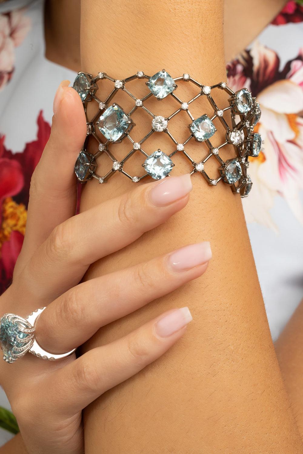 Aquamarine Diamond Bracelet-WHITE GOLD-JEWELRYFINE JEWELBRACELET O-ALEXANDER LAUT