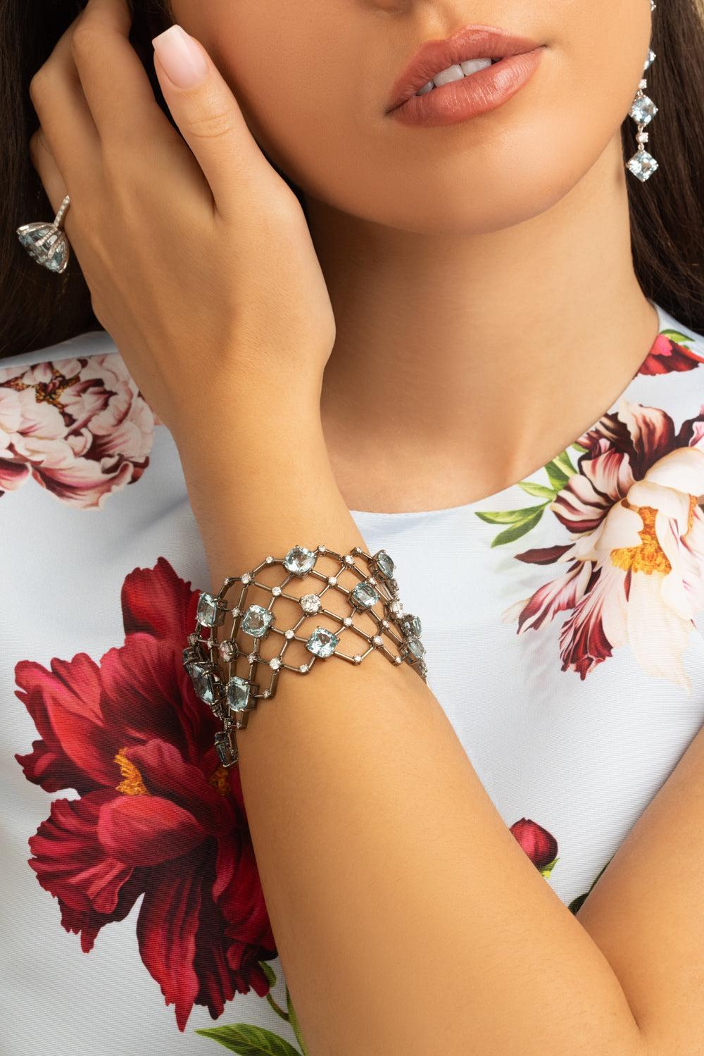 Aquamarine Diamond Bracelet-WHITE GOLD-JEWELRYFINE JEWELBRACELET O-ALEXANDER LAUT