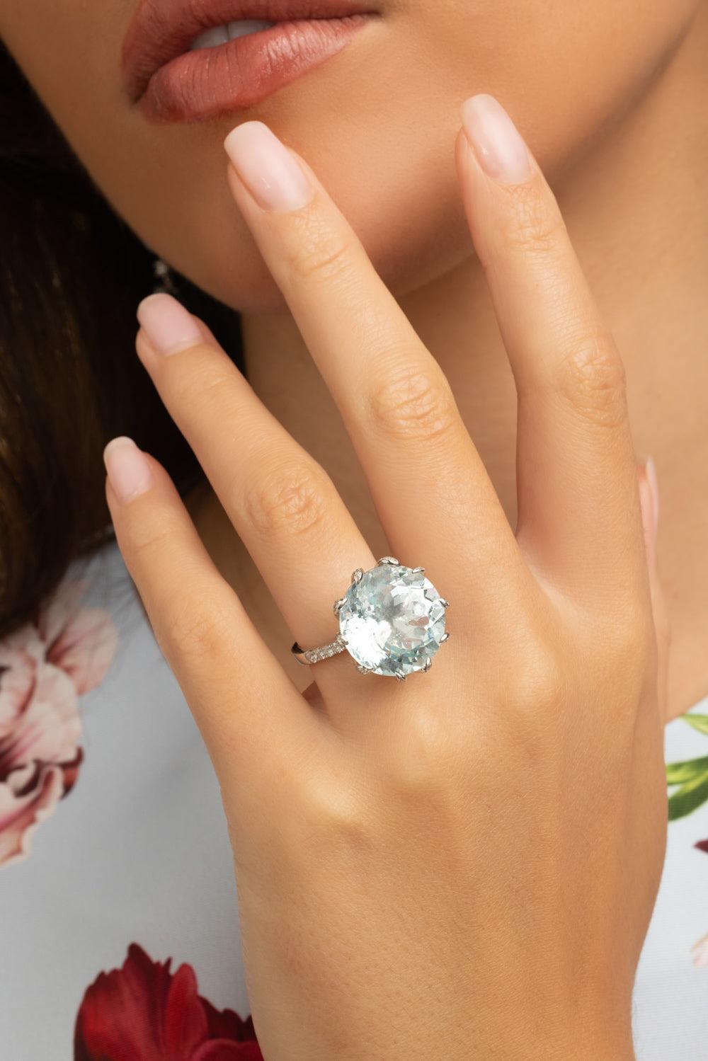 Diamond Aquamarine Ring-WHITE GOLD-6.25-JEWELRYFINE JEWELRING-ALEXANDER LAUT