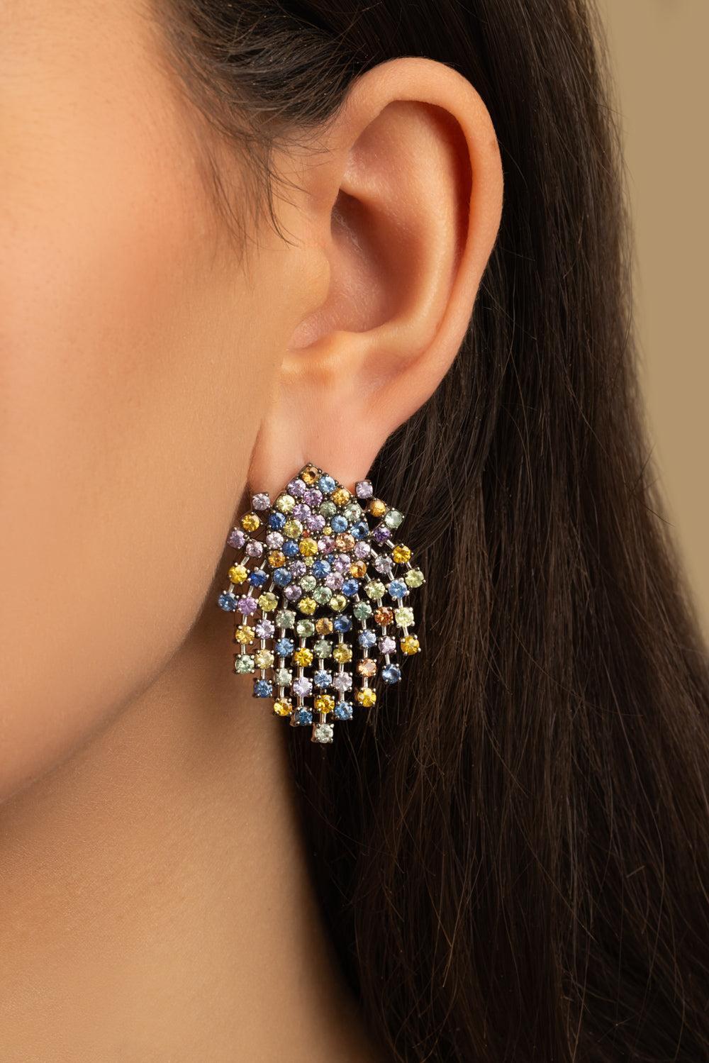 Mixed Sapphire Earrings-WHITE GOLD-JEWELRYFINE JEWELEARRING-ALEXANDER LAUT
