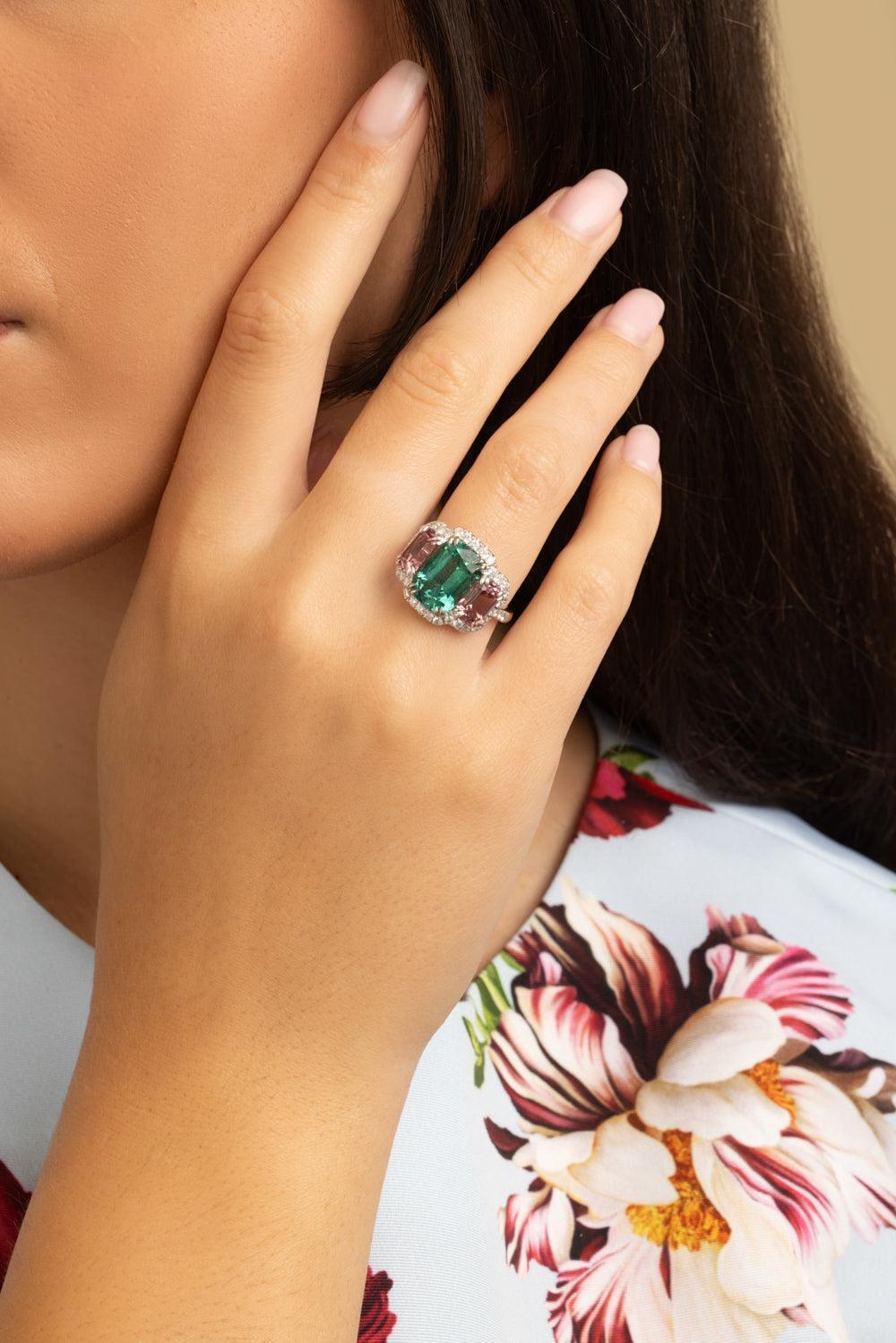 Diamond Tourmaline Garnet Ring-WHITE GOLD-6.25-JEWELRYFINE JEWELRING-ALEXANDER LAUT