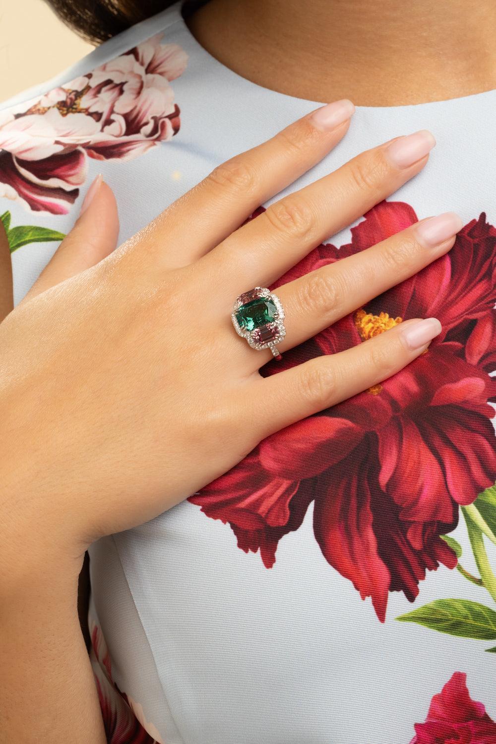 Diamond Tourmaline Garnet Ring-WHITE GOLD-6.25-JEWELRYFINE JEWELRING-ALEXANDER LAUT