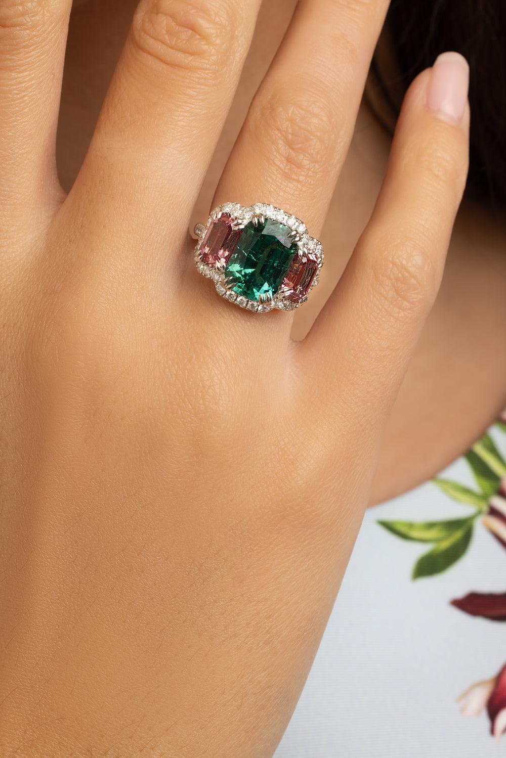 Diamond Tourmaline Garnet Ring-WHITE GOLD-6.25-JEWELRYFINE JEWELRING-ALEXANDER LAUT