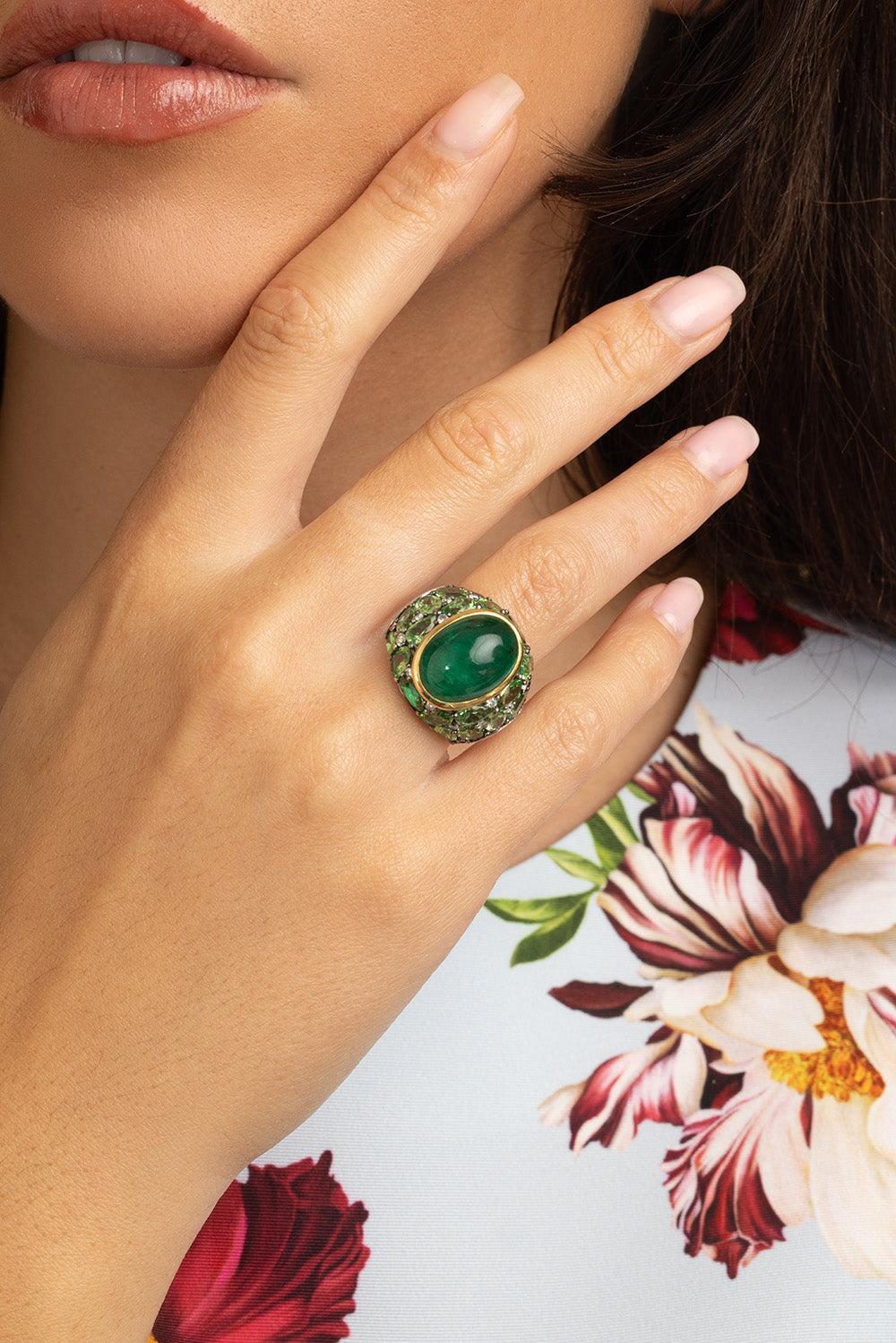 Emerald Tsavorite Diamond Ring-WHITE GOLD-6.5-JEWELRYFINE JEWELRING-ALEXANDER LAUT