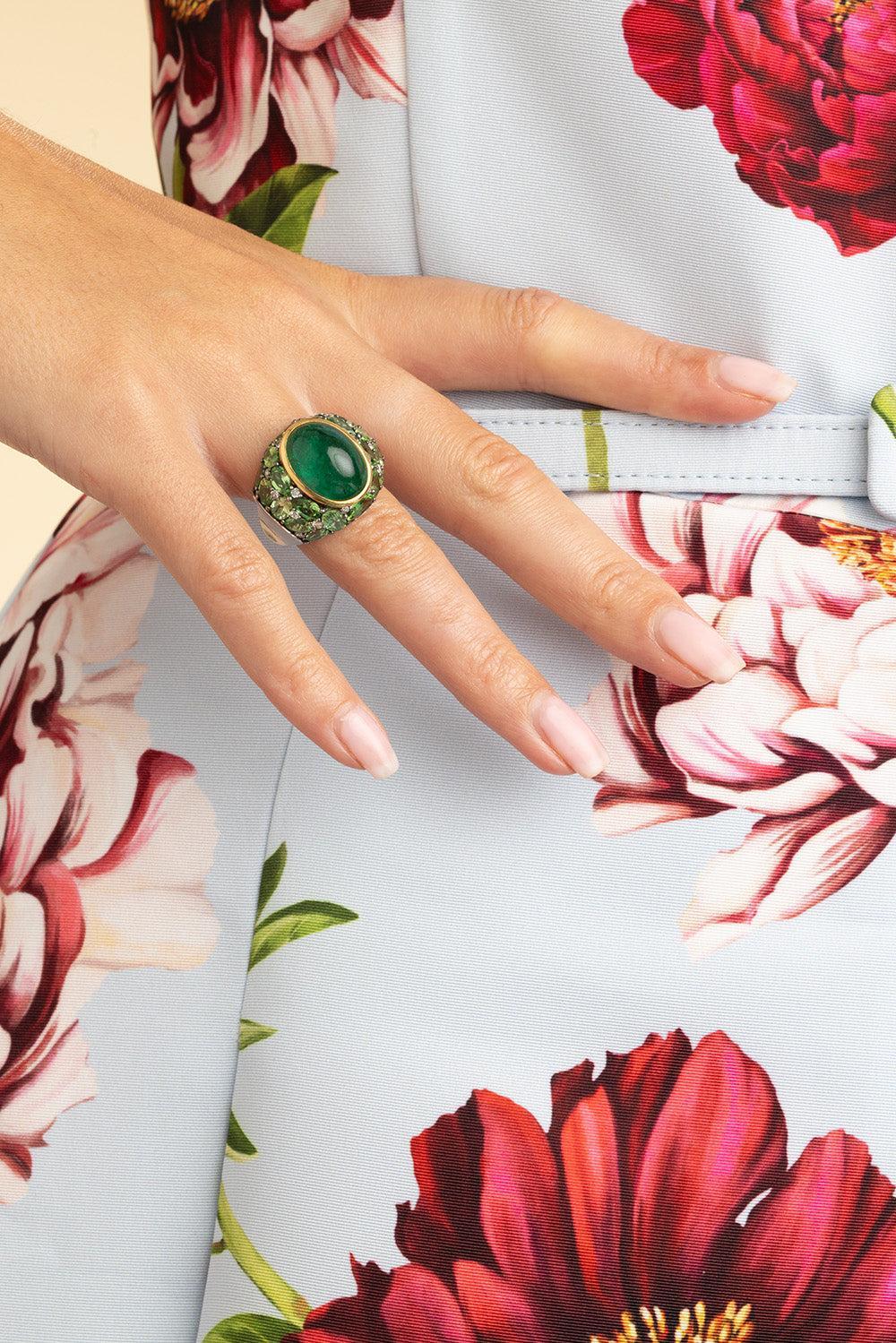 Emerald Tsavorite Diamond Ring-WHITE GOLD-6.5-JEWELRYFINE JEWELRING-ALEXANDER LAUT