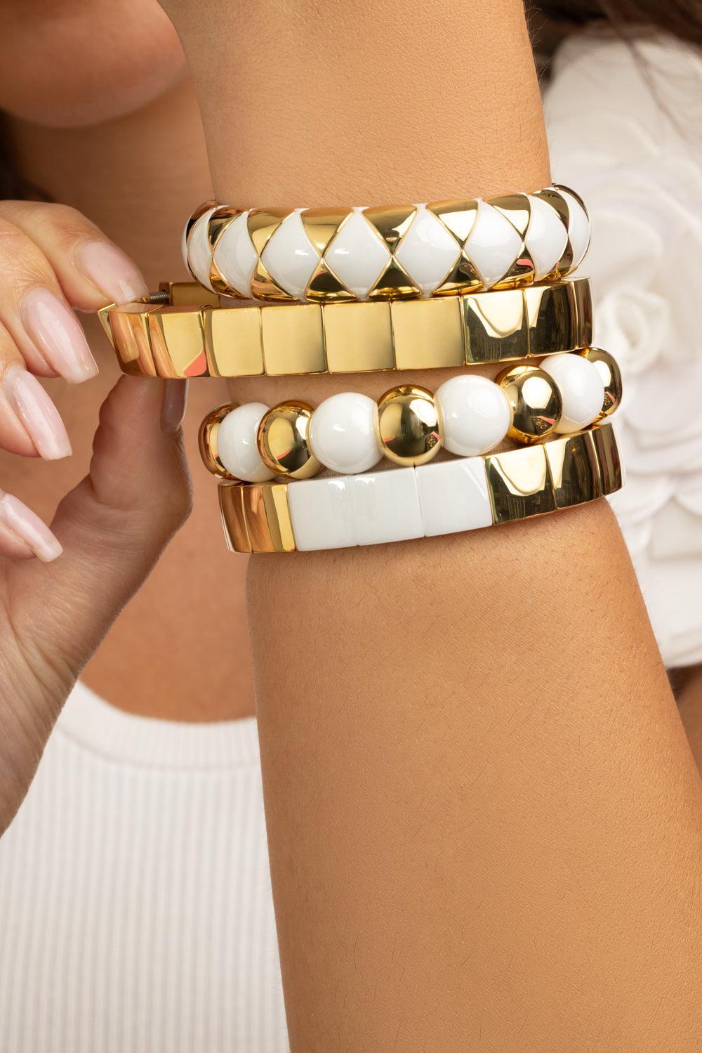 Gold Overlay Square Stretch Bracelet-YELLOW GOLD-JEWELRYFINE JEWELBRACELET O-ROBERTO DEMEGLIO