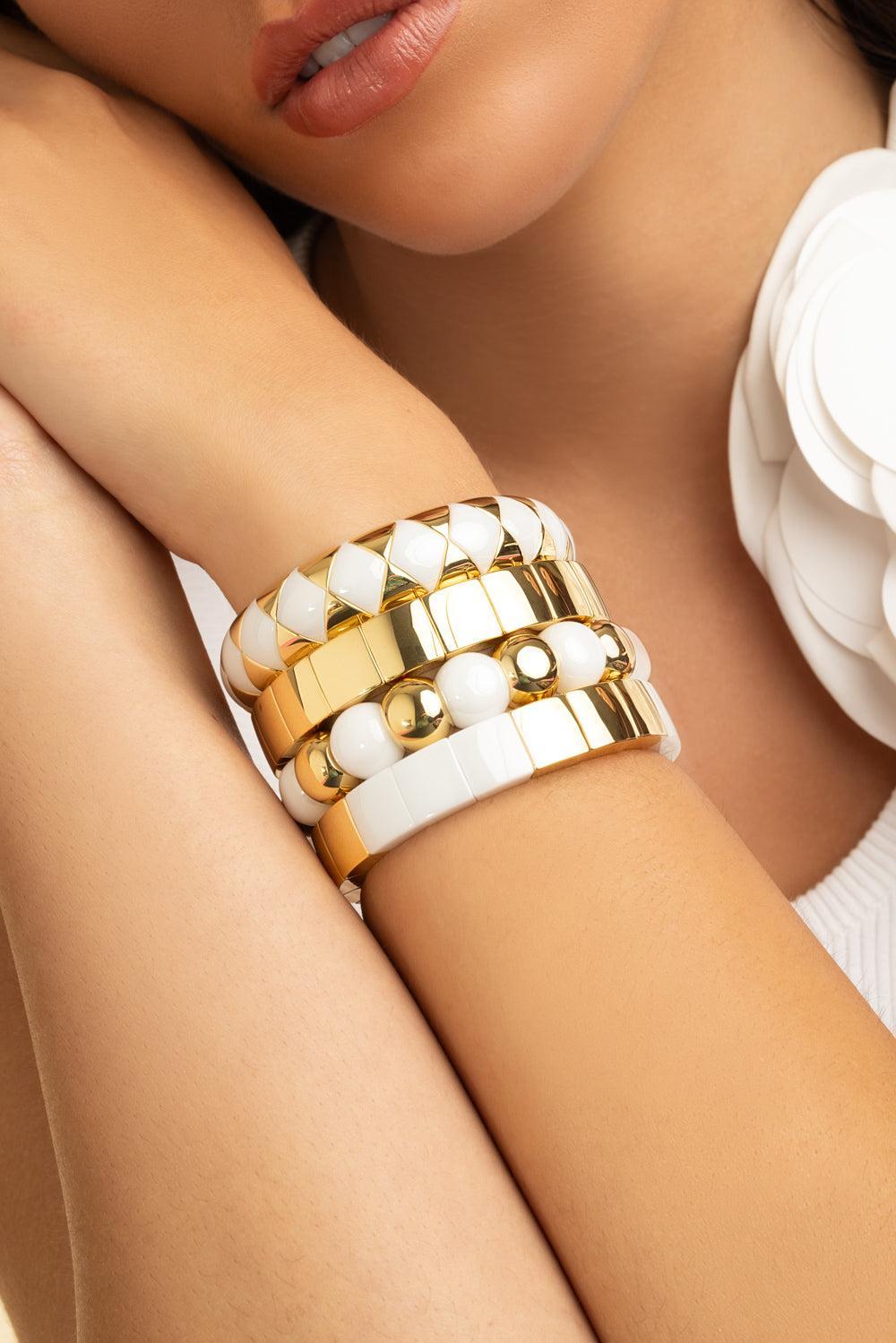Gold Overlay Square Stretch Bracelet-YELLOW GOLD-JEWELRYFINE JEWELBRACELET O-ROBERTO DEMEGLIO