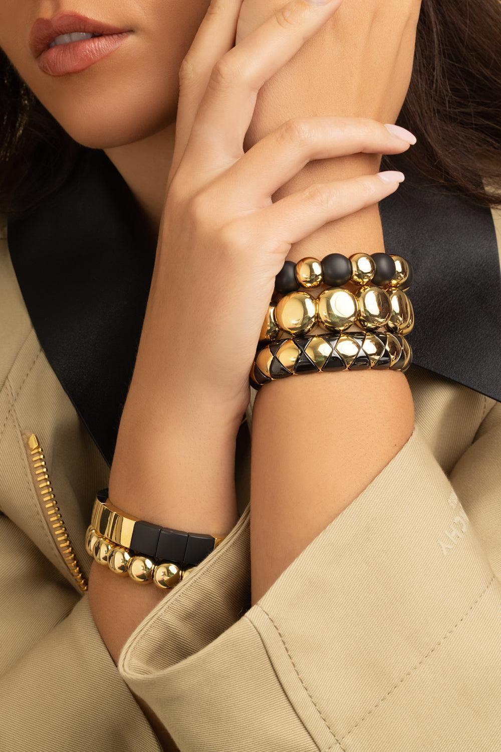 Black Gold My Aura Stretch Bracelet-YELLOW GOLD-JEWELRYFINE JEWELBRACELET O-ROBERTO DEMEGLIO