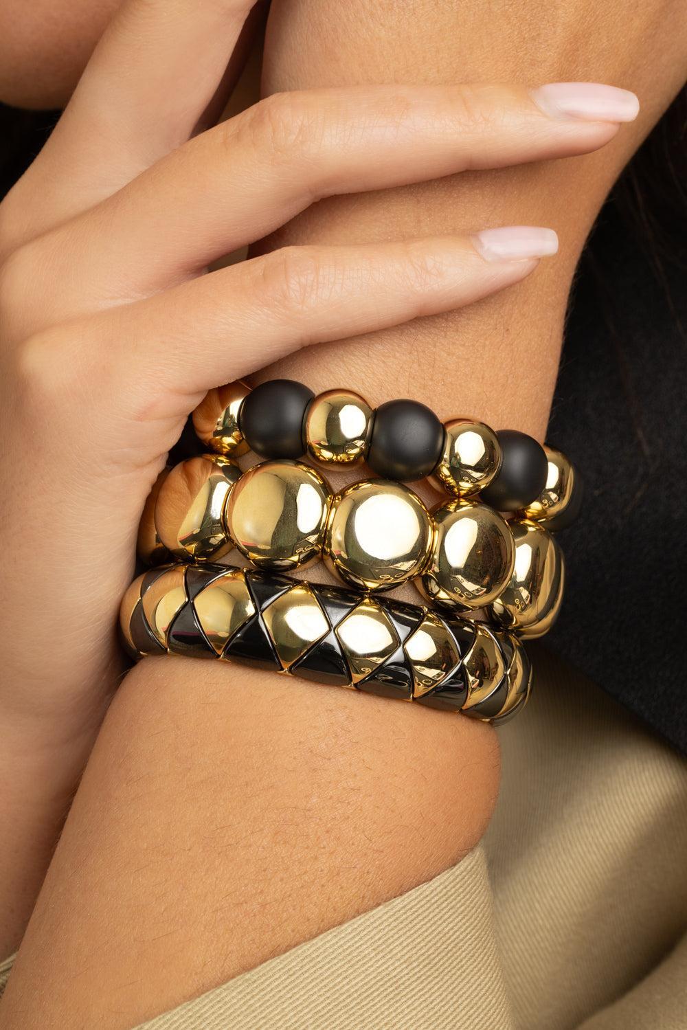 Black Gold My Aura Stretch Bracelet-YELLOW GOLD-JEWELRYFINE JEWELBRACELET O-ROBERTO DEMEGLIO