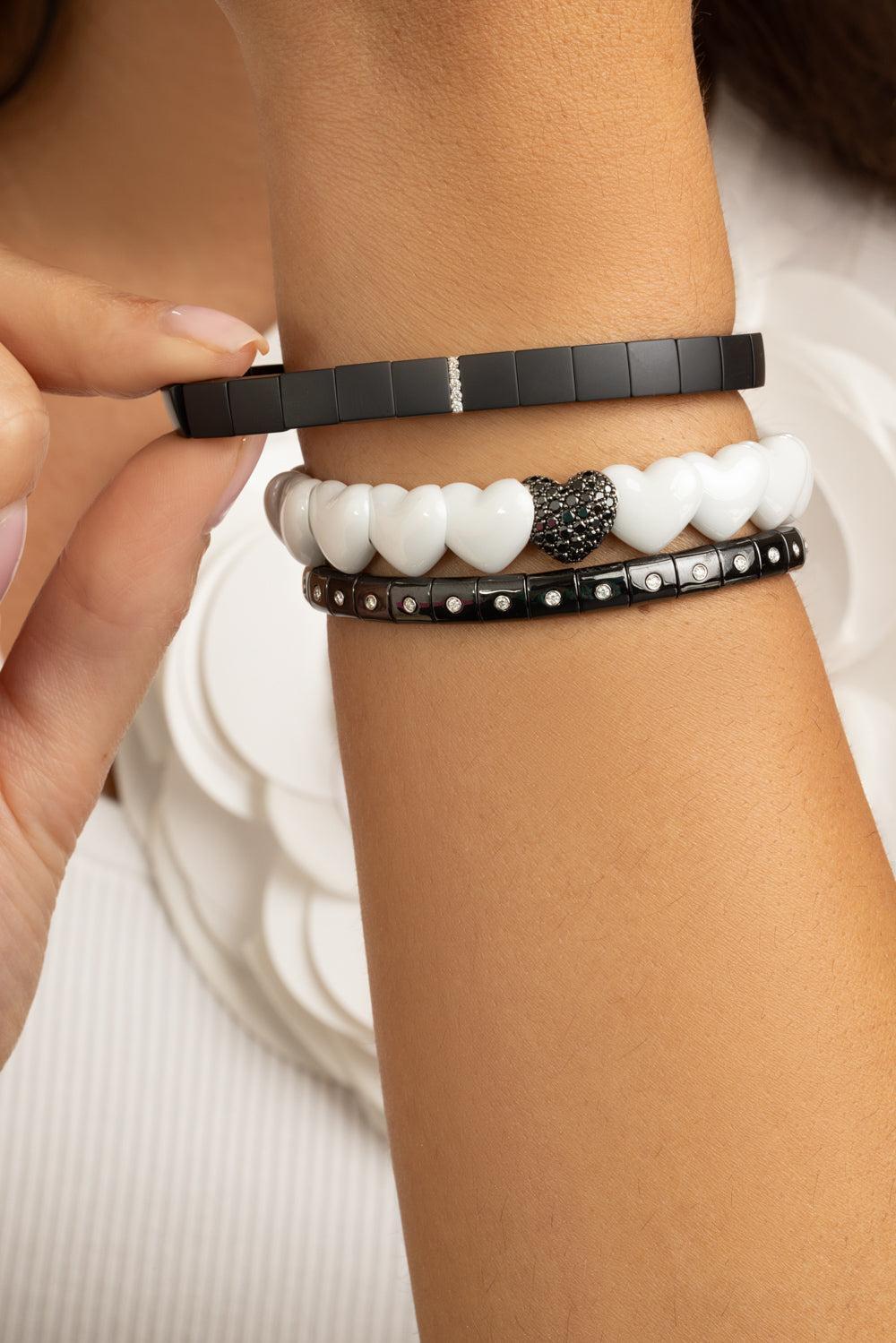 Matte Black Ceramic Eternity Diamond Bezel Pura Bracelet-WHITE GOLD-JEWELRYFINE JEWELBRACELET O-ROBERTO DEMEGLIO