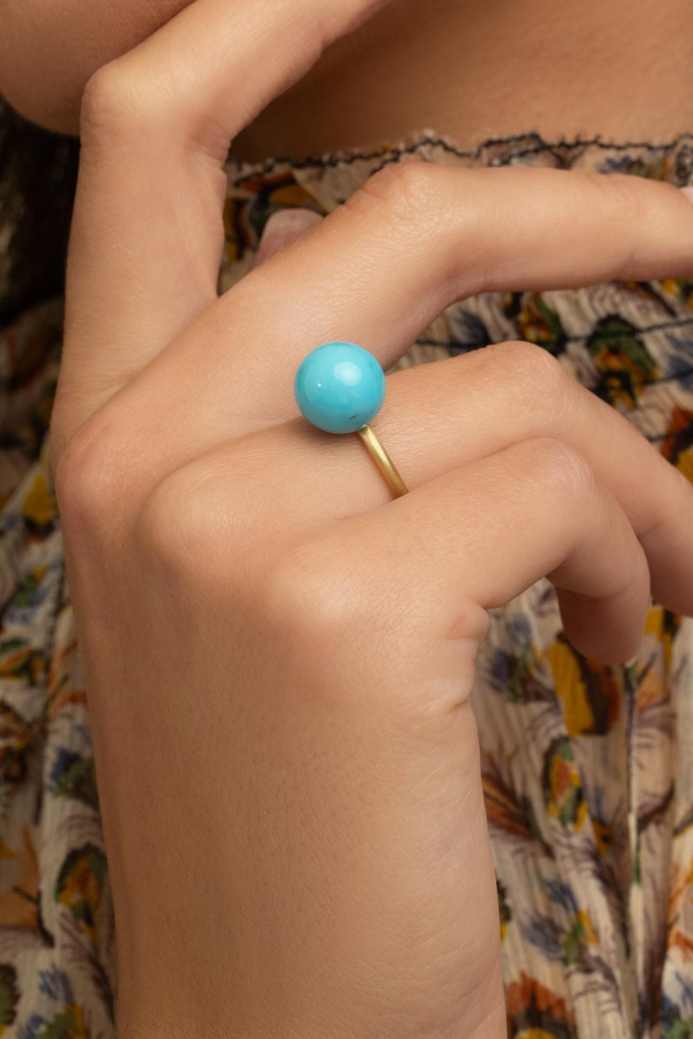 Medium Turquoise Gumball Ring-YELLOW GOLD-7-JEWELRYFINE JEWELRING-IRENE NEUWIRTH JEWELRY
