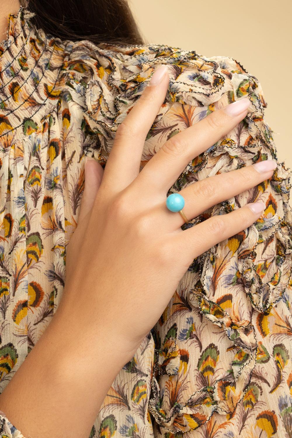 Medium Turquoise Gumball Ring-YELLOW GOLD-7-JEWELRYFINE JEWELRING-IRENE NEUWIRTH JEWELRY