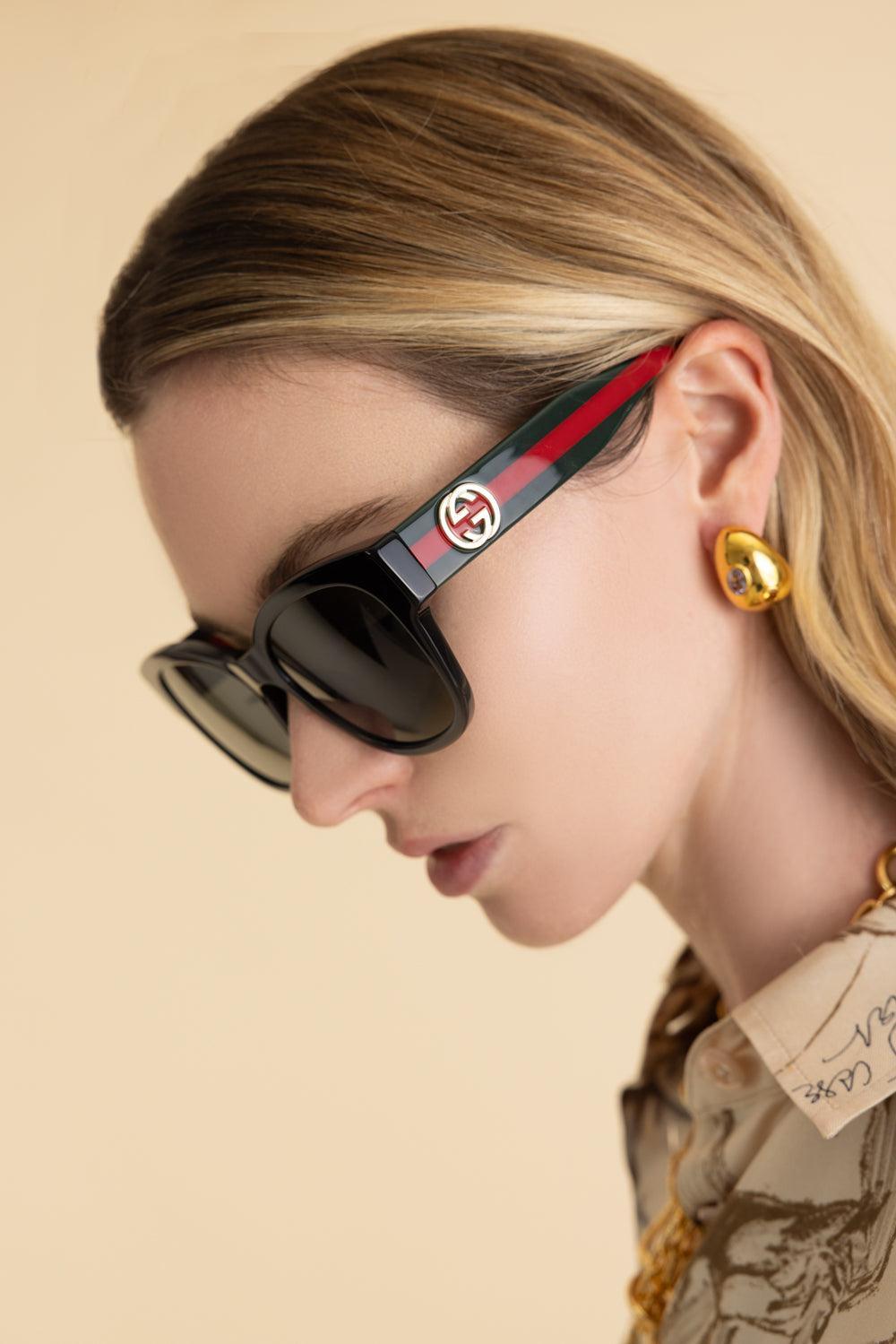 Side Logo Sunglasses-BLACK/GREEN/GREY-ACCESSORIESUNGLASSES-GUCCI