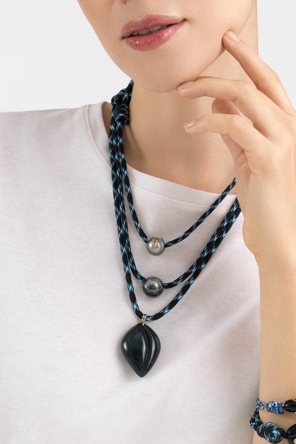 Grande Blue Tiger Eye Cowry Pendant-ROSE GOLD-JEWELRYFINE JEWELNECKLACE O-DEZSO BY SARA BELTRAN