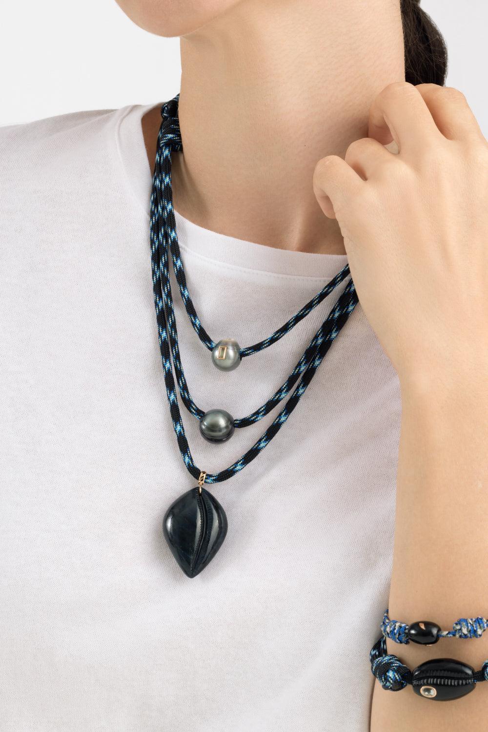 Grande Blue Tiger Eye Cowry Pendant-ROSE GOLD-JEWELRYFINE JEWELNECKLACE O-DEZSO BY SARA BELTRAN