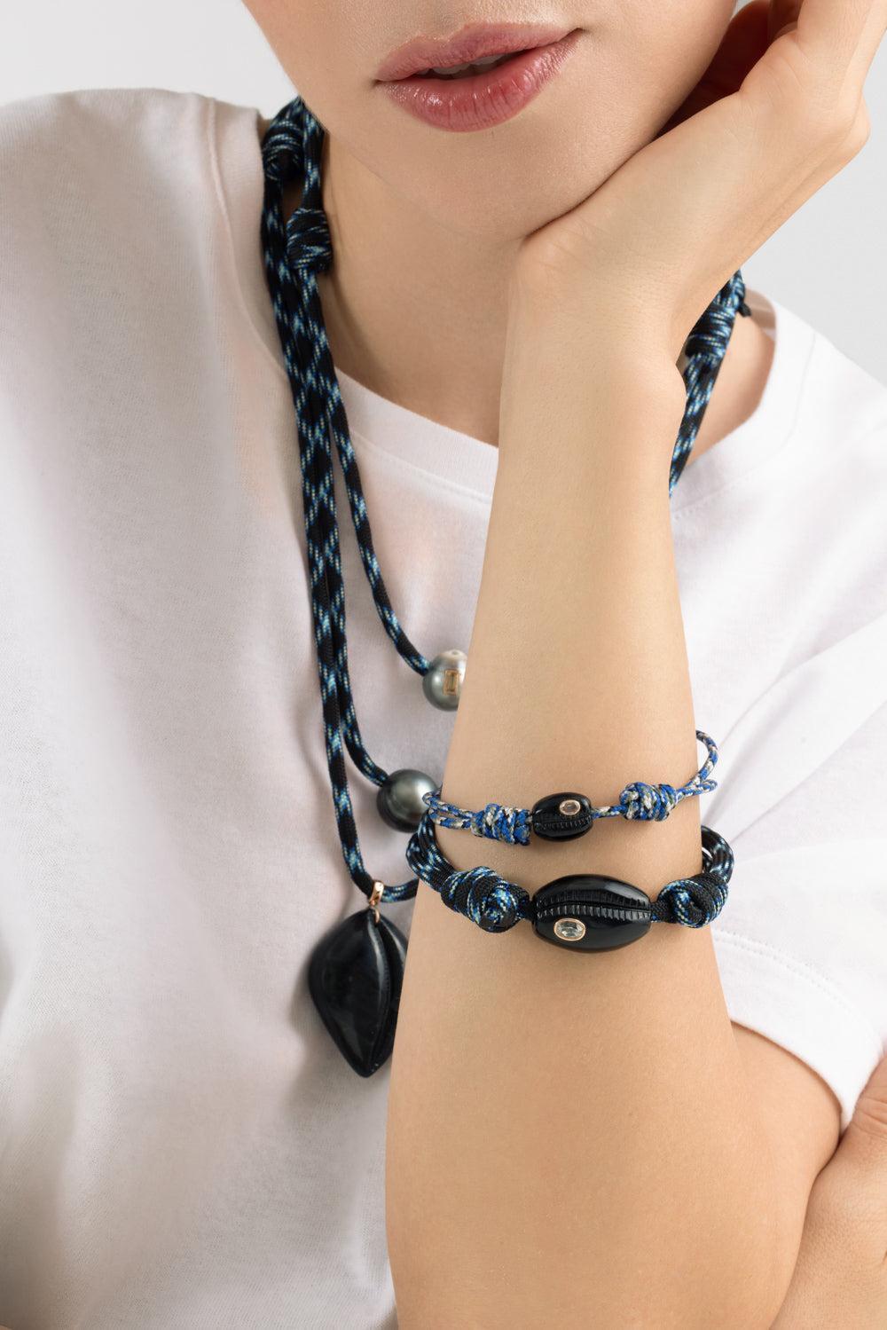 Sillimanite Onyx Cowry Bead Bracelet-ROSE GOLD-JEWELRYFINE JEWELBRACELET O-DEZSO BY SARA BELTRAN