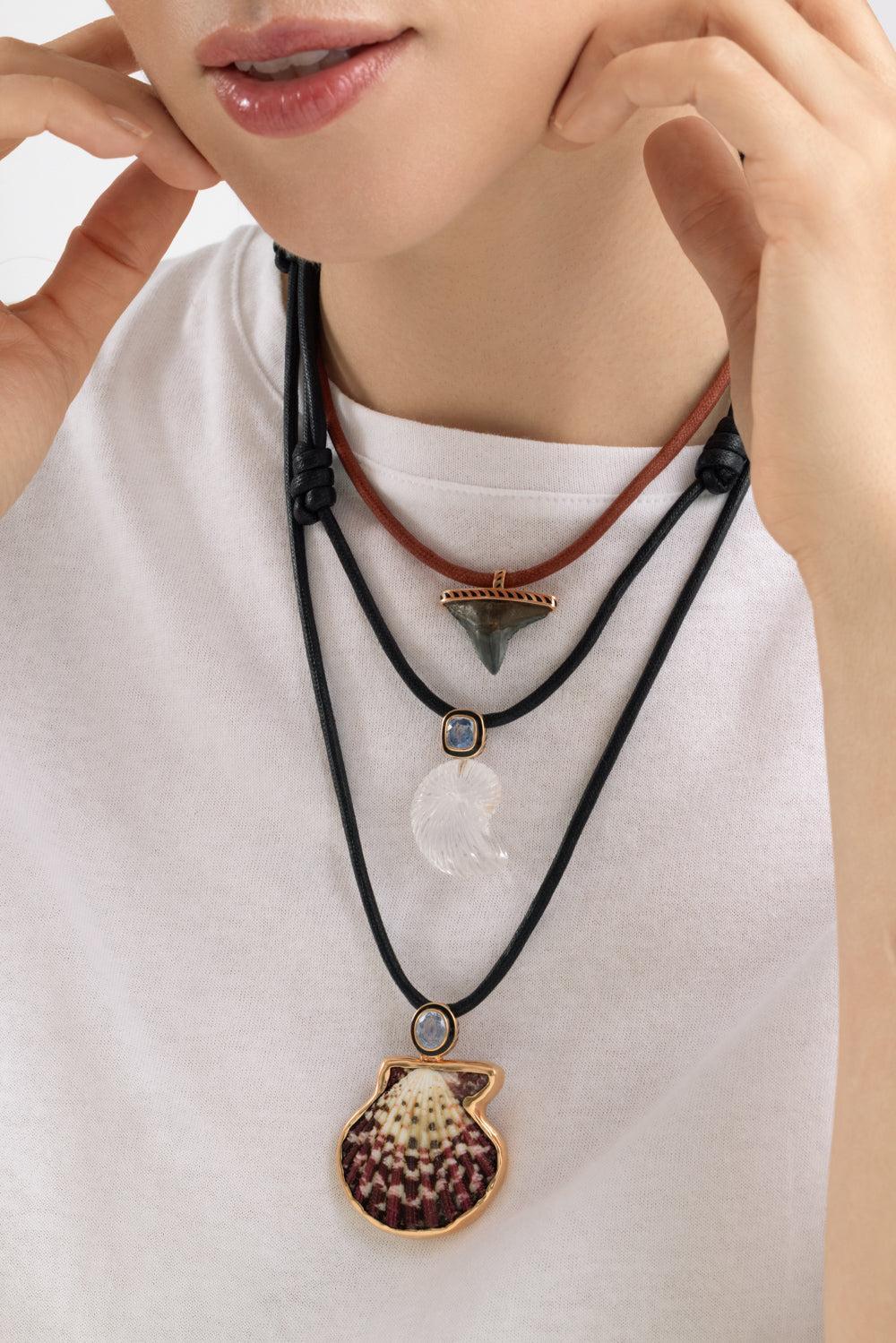 Blue Sapphire Scallop Necklace-ROSE GOLD-JEWELRYFINE JEWELNECKLACE O-DEZSO BY SARA BELTRAN