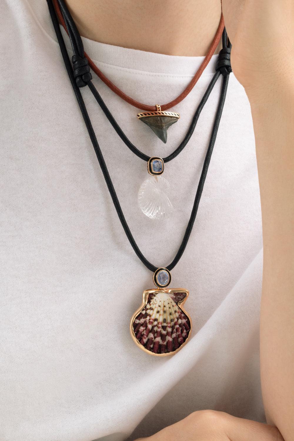 Blue Sapphire Scallop Necklace-ROSE GOLD-JEWELRYFINE JEWELNECKLACE O-DEZSO BY SARA BELTRAN