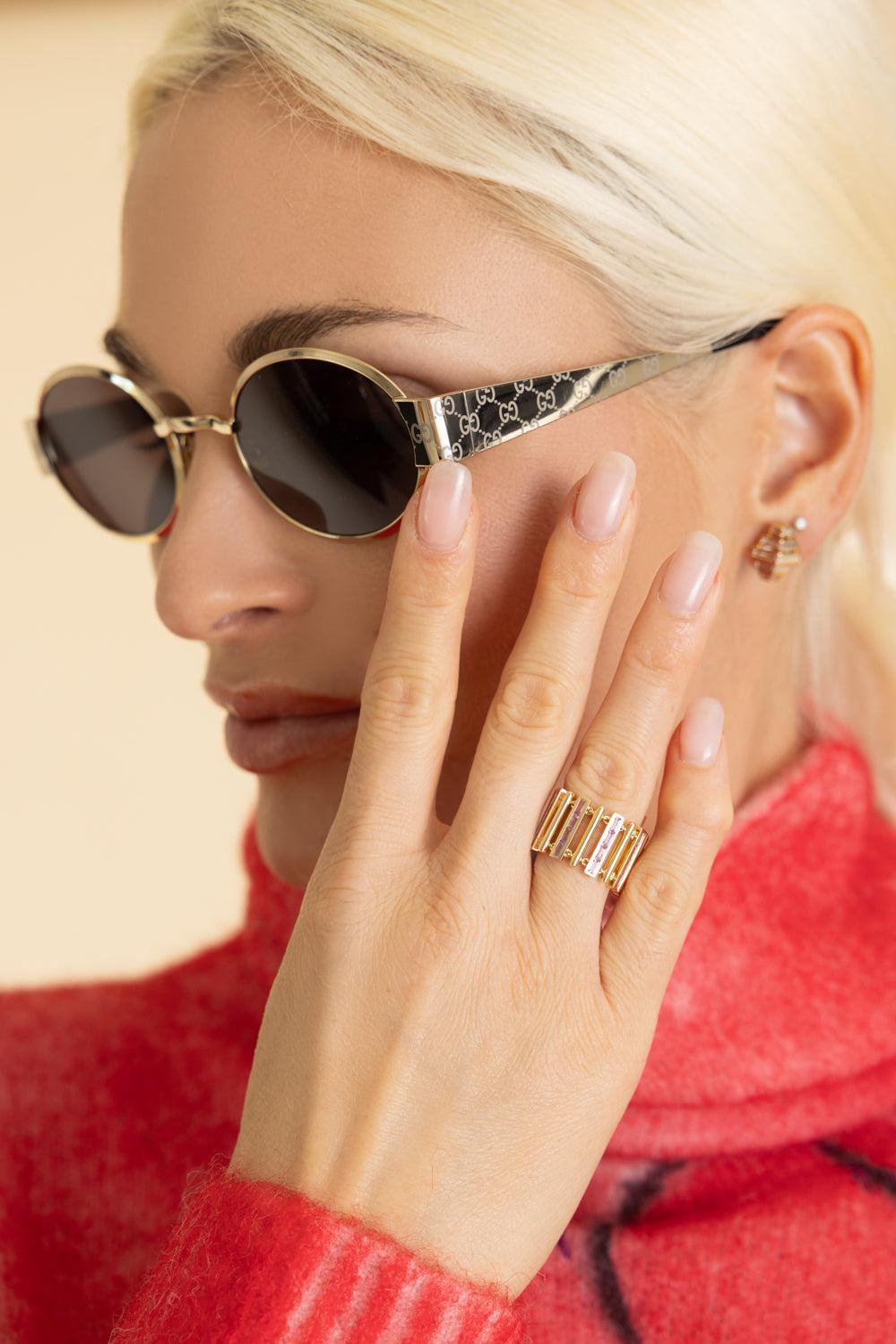 Small Oval Sunglasses-GLDGLDBN-ACCESSORIESUNGLASSES-GUCCI