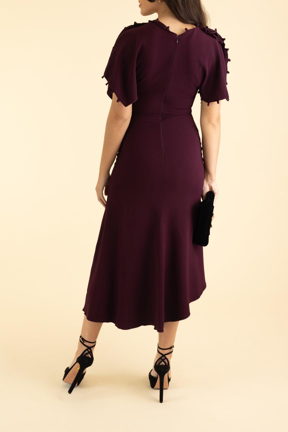 Rouleaux Detail Dress-MERLOT-2-CLOTHINGDRESSCASUAL-VICTORIA BECKHAM