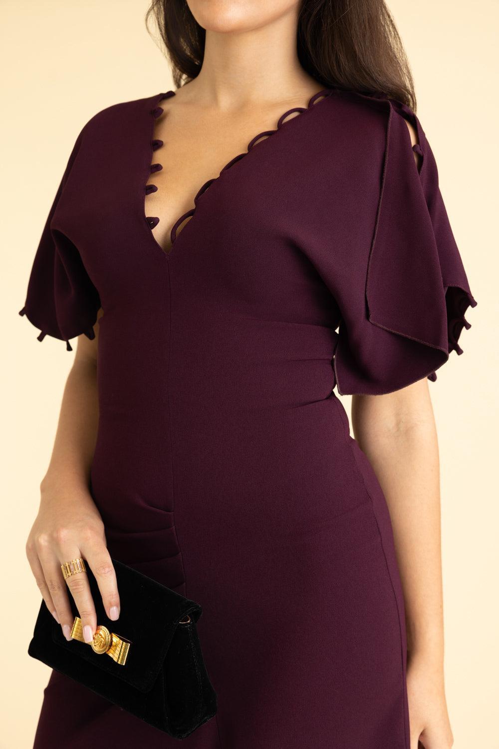 Rouleaux Detail Dress-MERLOT-2-CLOTHINGDRESSCASUAL-VICTORIA BECKHAM