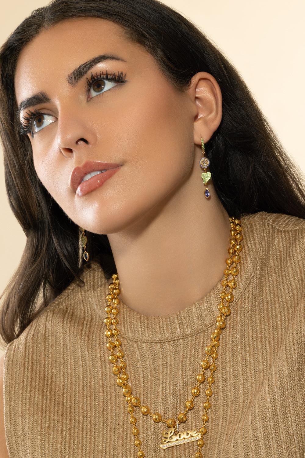 Tanzanite Peace And Love Drop Earrings-YELLOW GOLD-JEWELRYFINE JEWELEARRING-BUDDHA MAMA