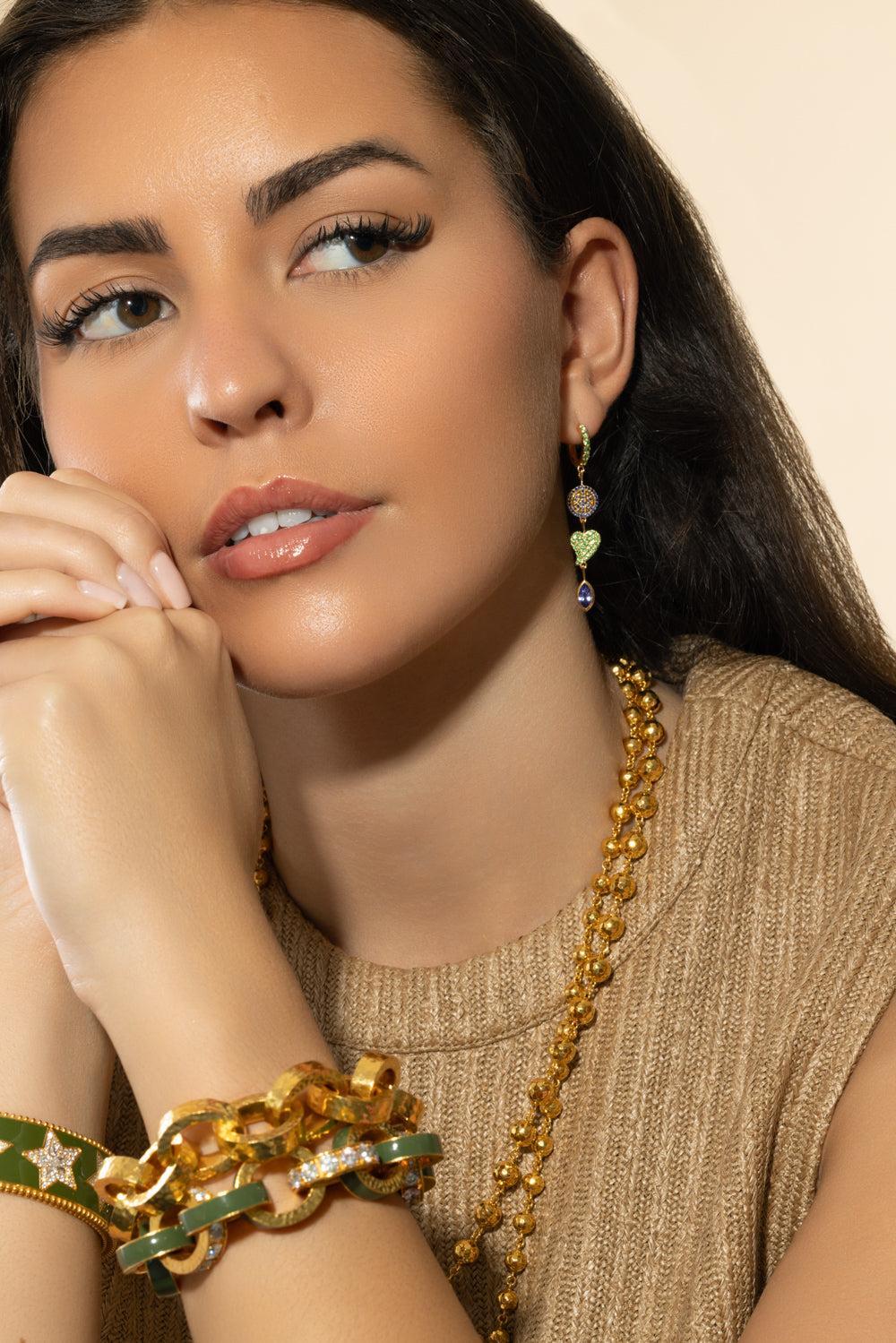 Tanzanite Peace And Love Drop Earrings-YELLOW GOLD-JEWELRYFINE JEWELEARRING-BUDDHA MAMA