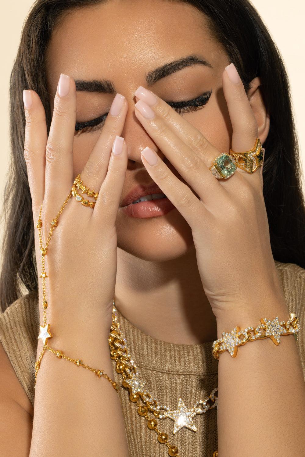 Diamond Kite Star Hand Chain Bracelet-YELLOW GOLD-JEWELRYFINE JEWELBRACELET O-BUDDHA MAMA