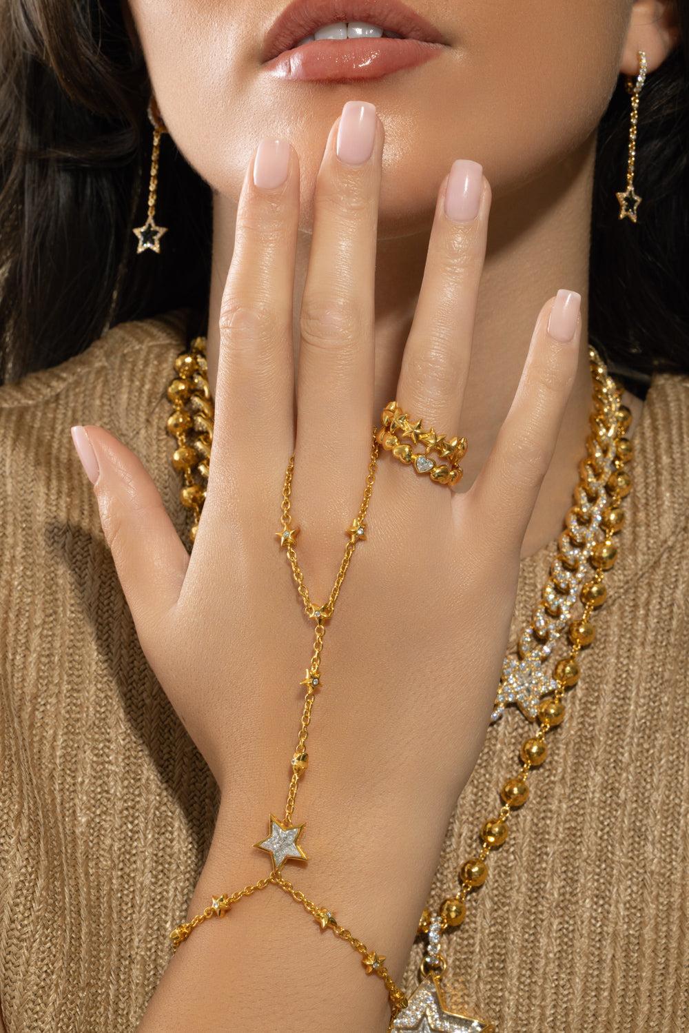 Diamond Kite Star Hand Chain Bracelet-YELLOW GOLD-JEWELRYFINE JEWELBRACELET O-BUDDHA MAMA