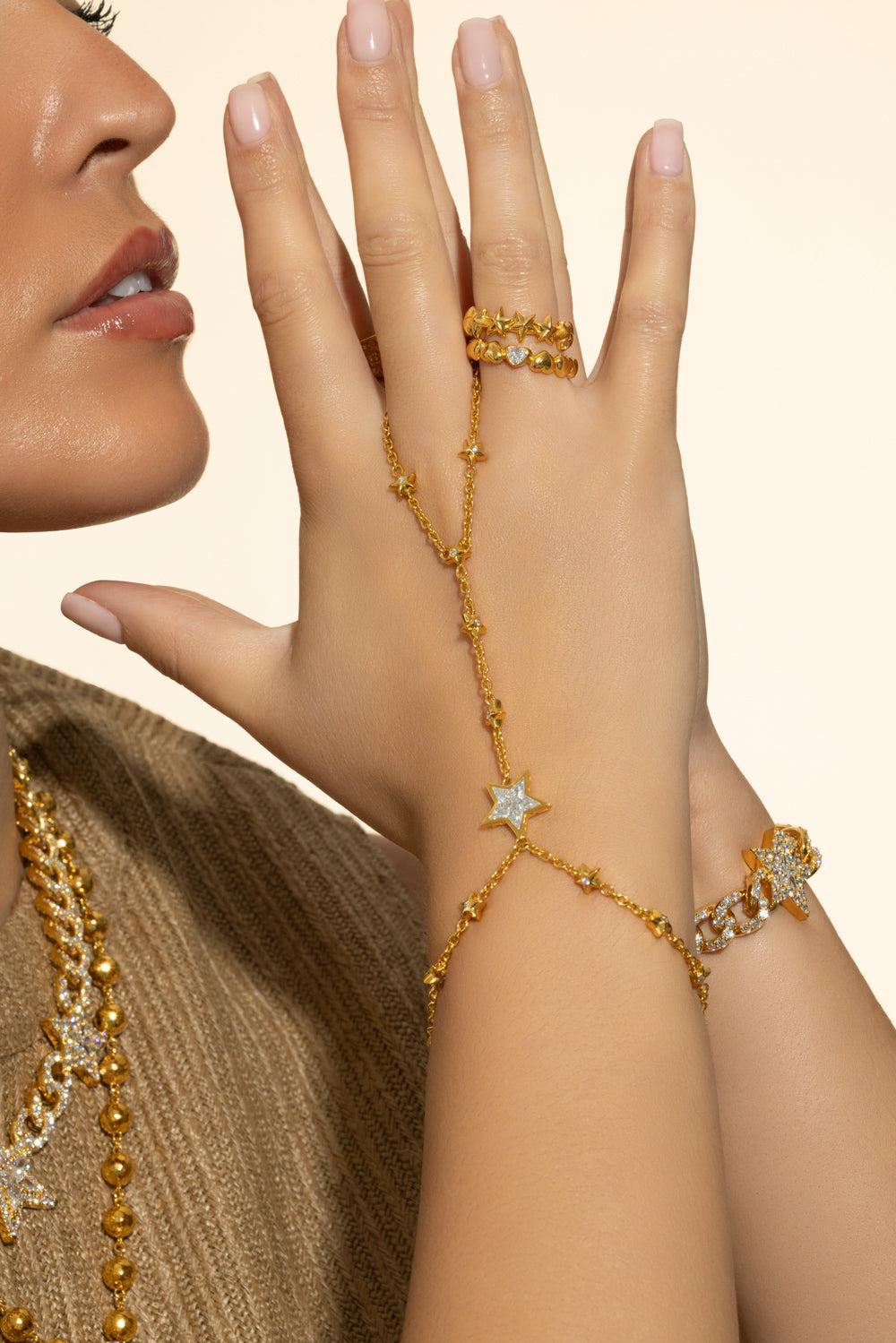 Diamond Kite Star Hand Chain Bracelet-YELLOW GOLD-JEWELRYFINE JEWELBRACELET O-BUDDHA MAMA