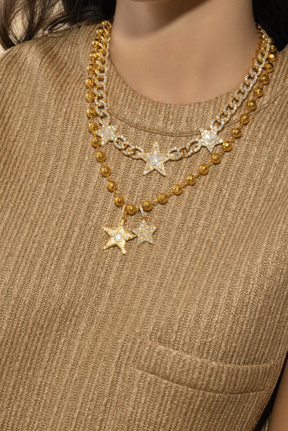 Rock Crystal Star Pendant-YELLOW GOLD-JEWELRYFINE JEWELPENDANT-BUDDHA MAMA