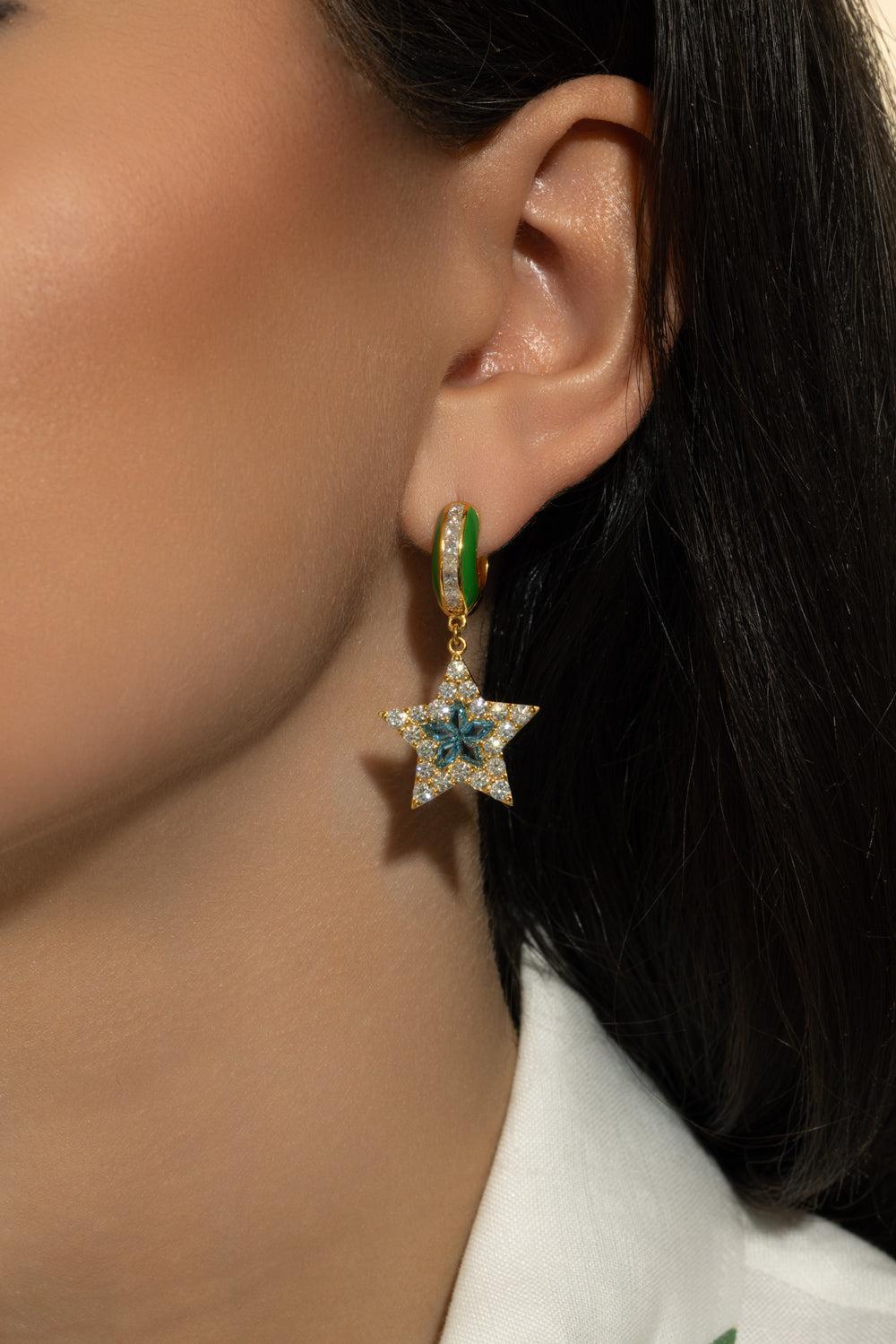 London Blue Topaz Green Kite Star Earrings-YELLOW GOLD-JEWELRYFINE JEWELEARRING-BUDDHA MAMA