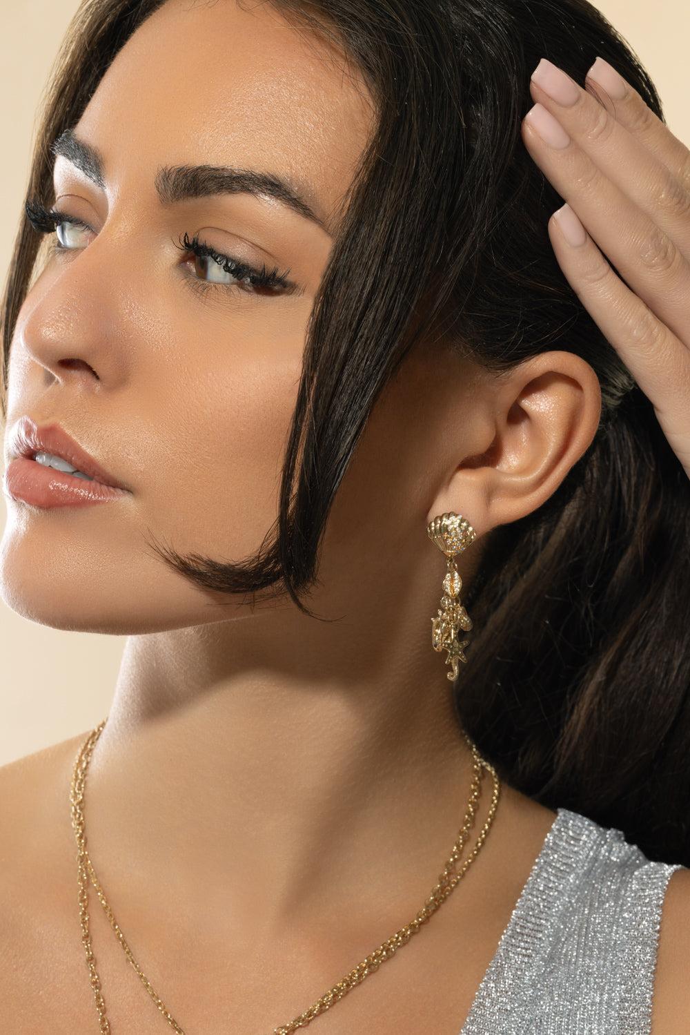 Multi Sea Life Clam Shell Earrings-YELLOW GOLD-JEWELRYFINE JEWELEARRING-SYDNEY EVAN