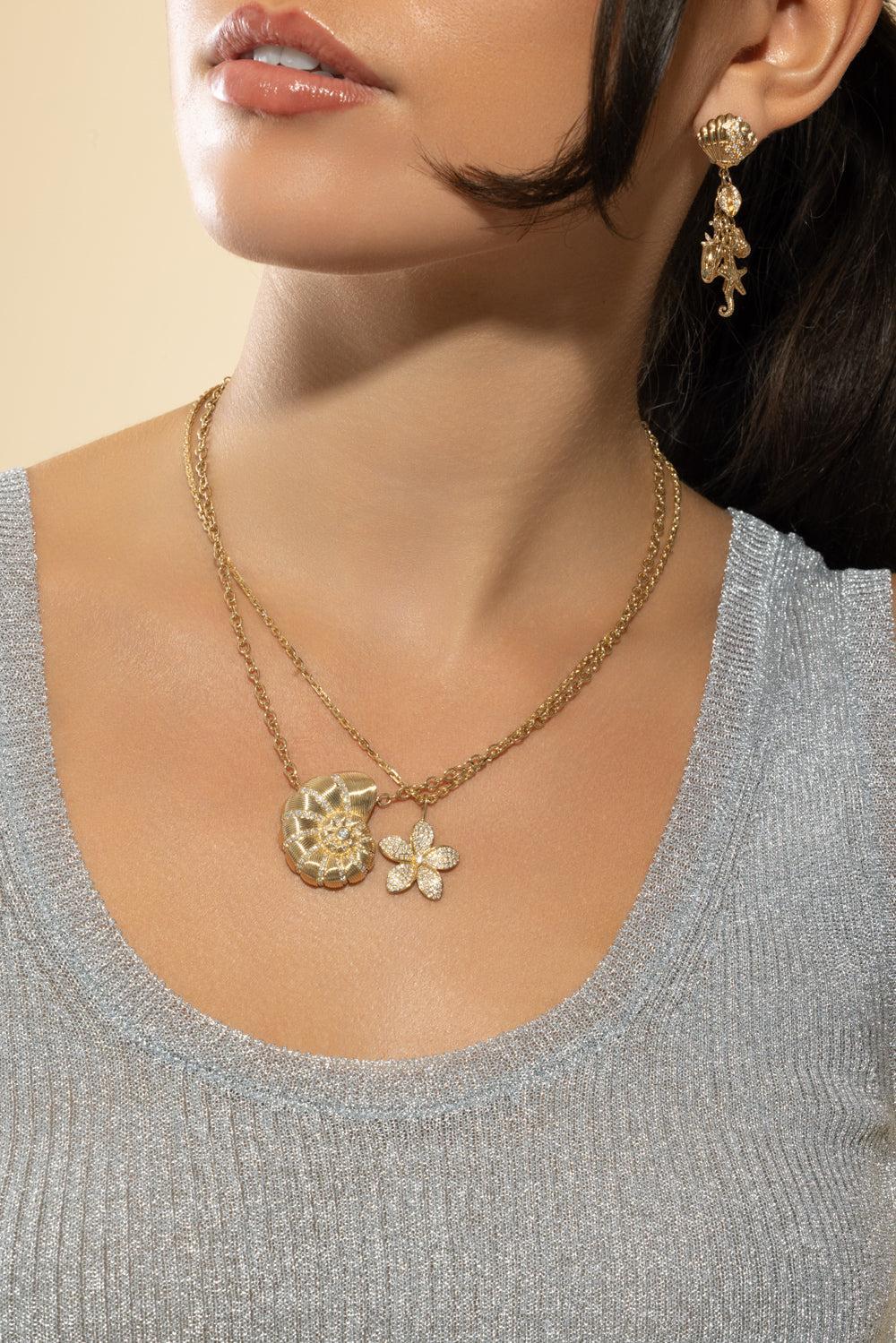 Fluted Nautilus Shell Necklace-YELLOW GOLD-JEWELRYFINE JEWELNECKLACE O-SYDNEY EVAN