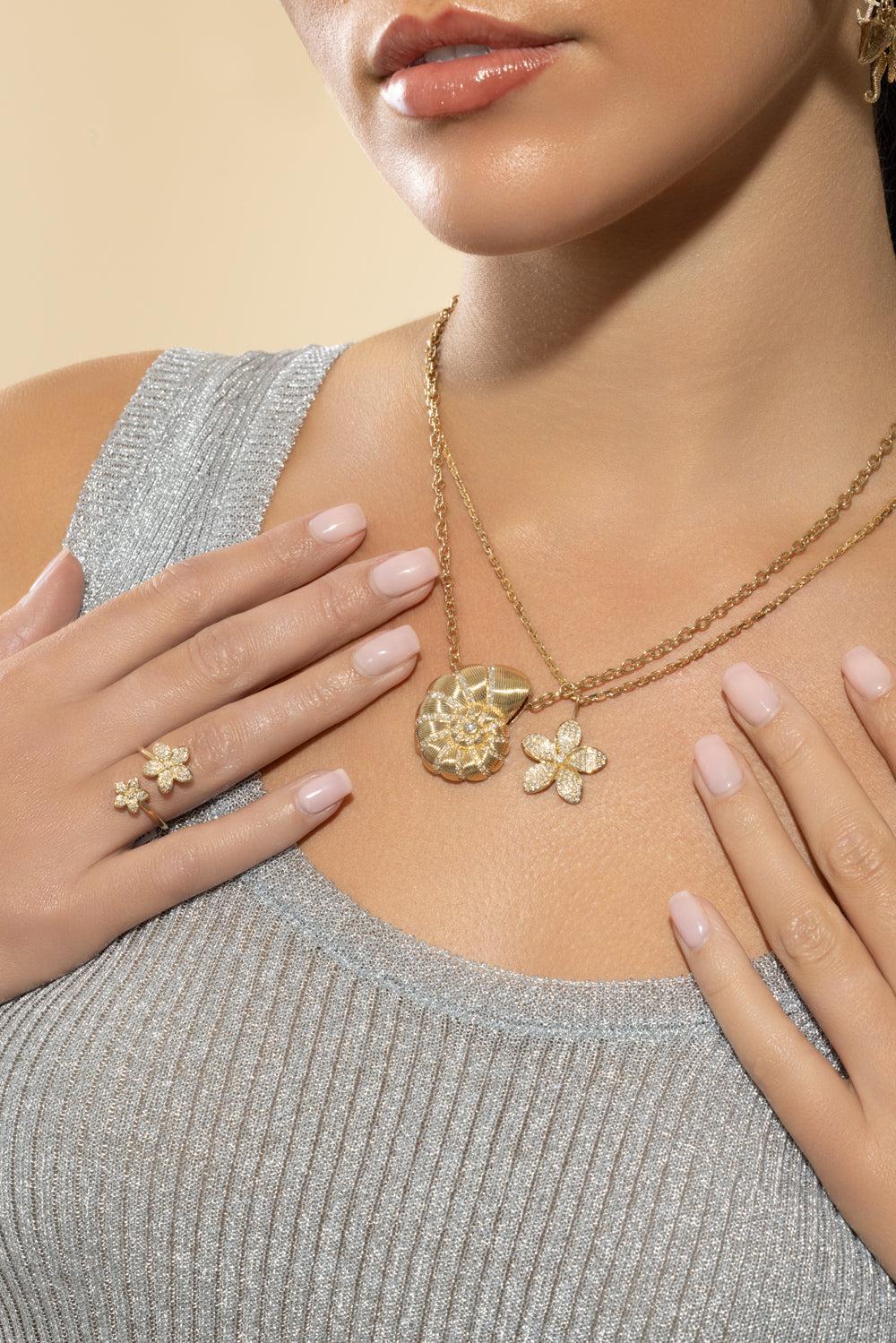 Fluted Nautilus Shell Necklace-YELLOW GOLD-JEWELRYFINE JEWELNECKLACE O-SYDNEY EVAN