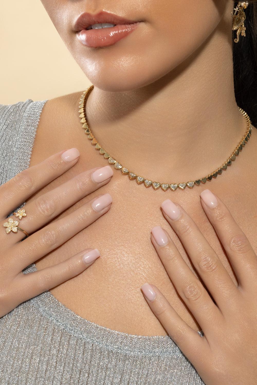 Diamond Heart Eternity Necklace-YELLOW GOLD-JEWELRYFINE JEWELNECKLACE O-SYDNEY EVAN
