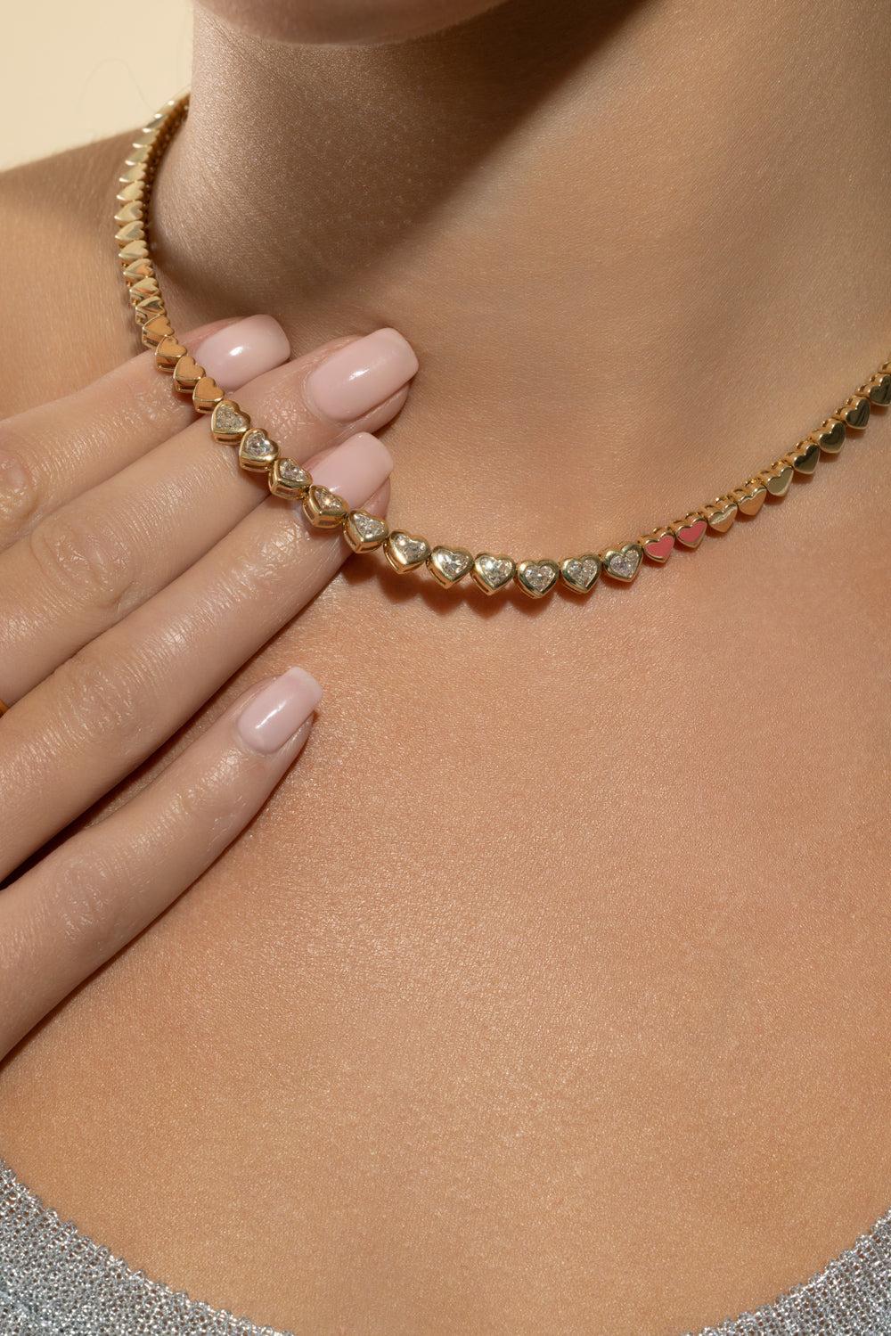 Diamond Heart Eternity Necklace-YELLOW GOLD-JEWELRYFINE JEWELNECKLACE O-SYDNEY EVAN