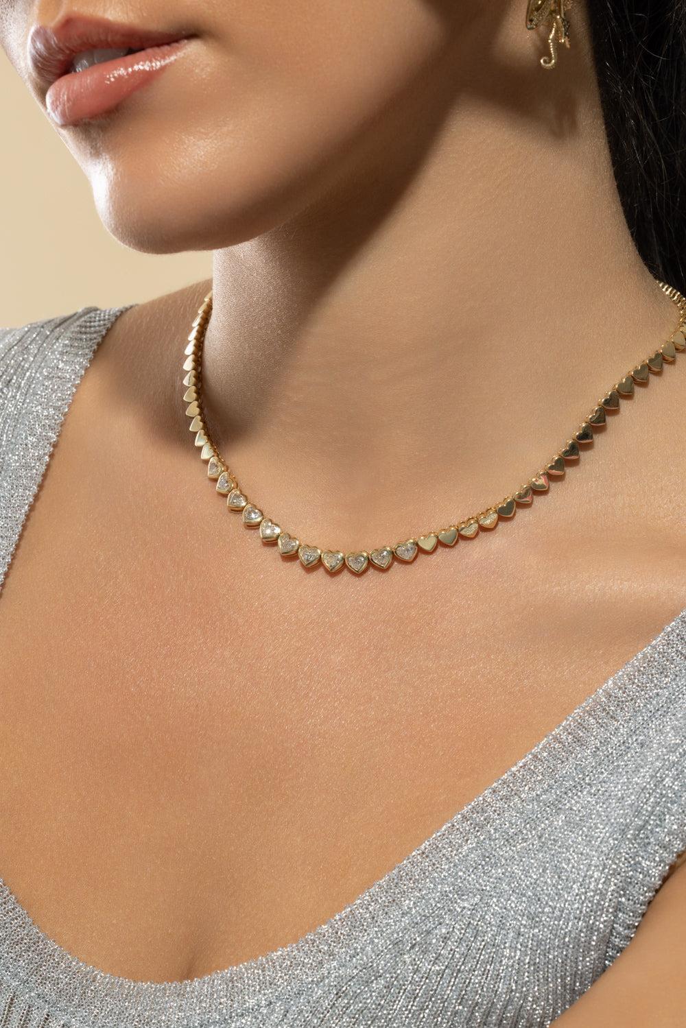 Diamond Heart Eternity Necklace-YELLOW GOLD-JEWELRYFINE JEWELNECKLACE O-SYDNEY EVAN